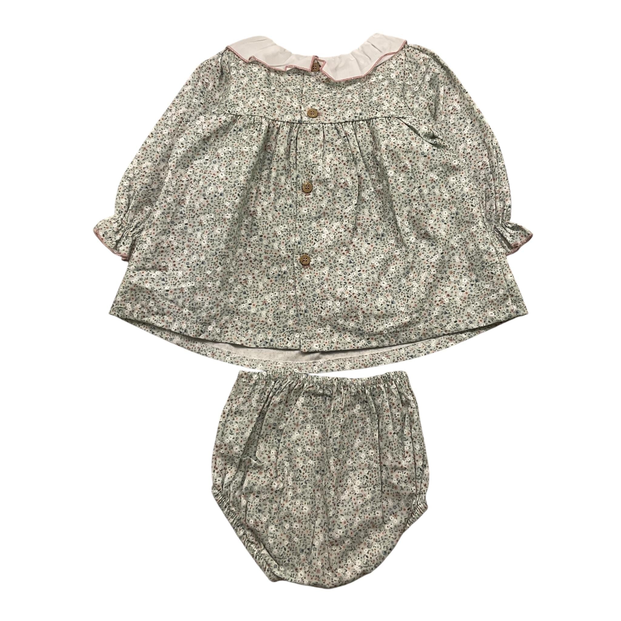 BABIDU completo 2pz coulotte-camicia tinta unita con stampa fiori Verde per Neonata 92667 VERDE BABIDU 