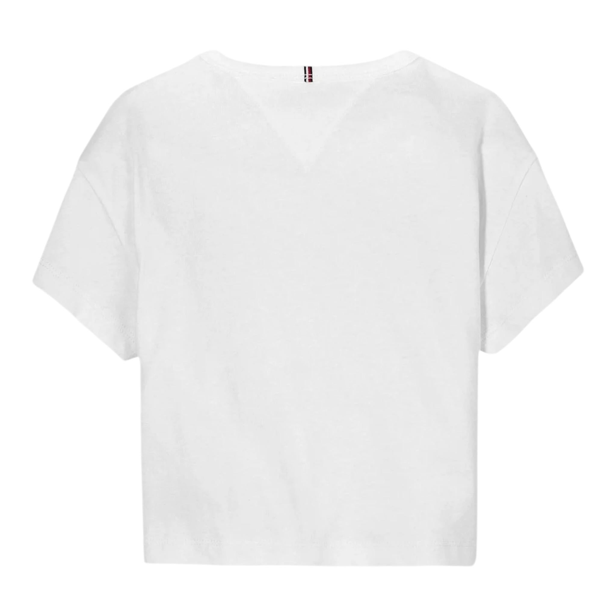 Tommy Hilfiger T-Shirt Girocollo Tinta Unita con Logo per Bambino KB0KB09646 BIANCO TOMMY HILFIGER 
