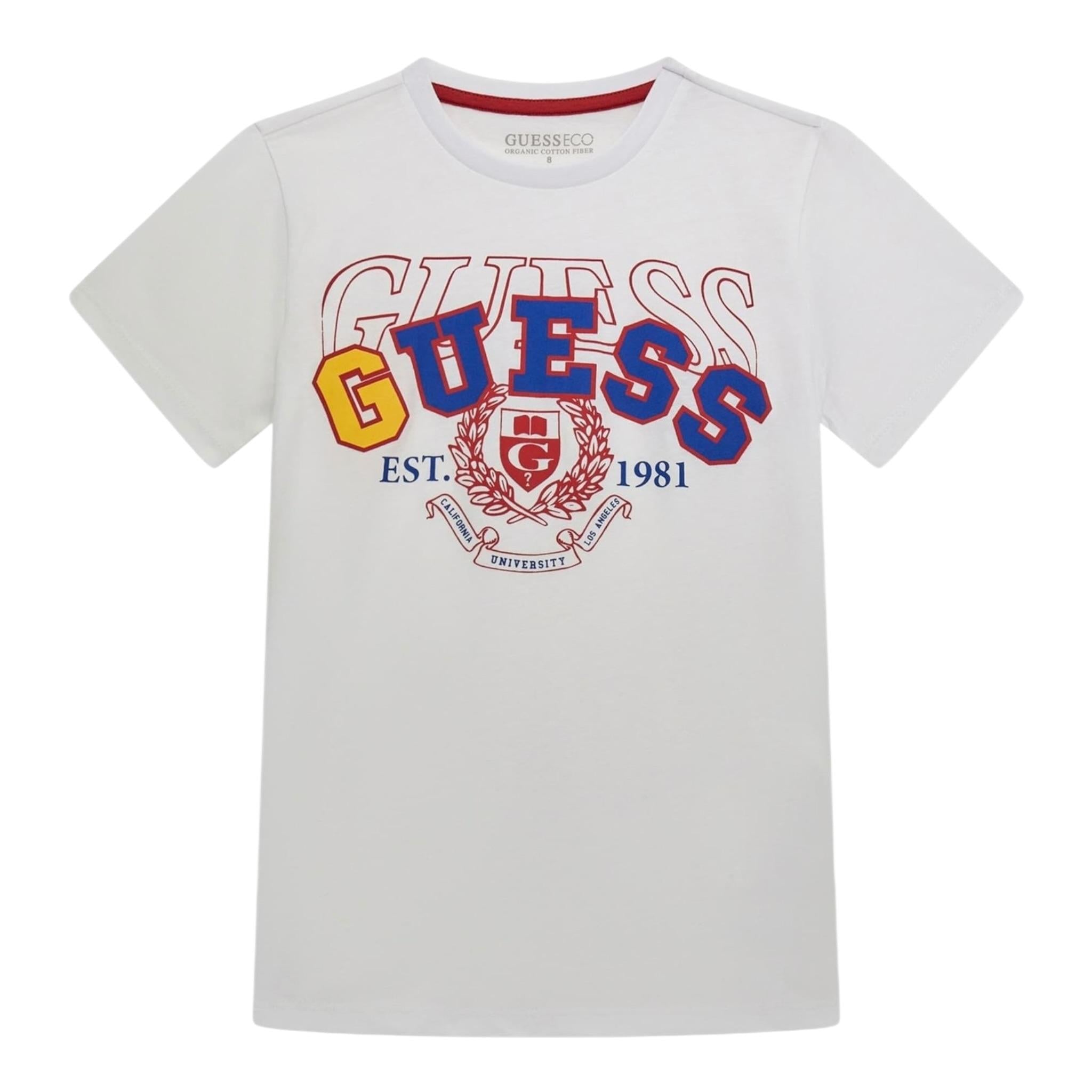 Guess T-Shirt Girocollo Tinta Unita con Stampa per Neonato N5RI00K8HM4X BIANCO GUESS 