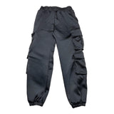 Disclaimer Pantalone Tinta Unita Modello Cargo Con Elastico In Vita Nero Per Bambina