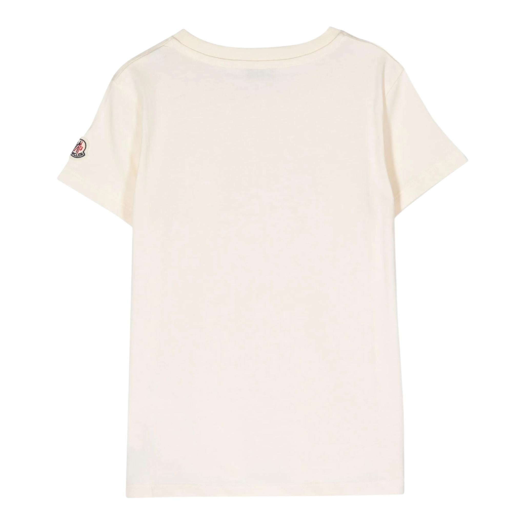 Moncler T-Shirt Girocollo Tinta Unita con Logo per Bambina 8C00026 AVORIO MONCLER 