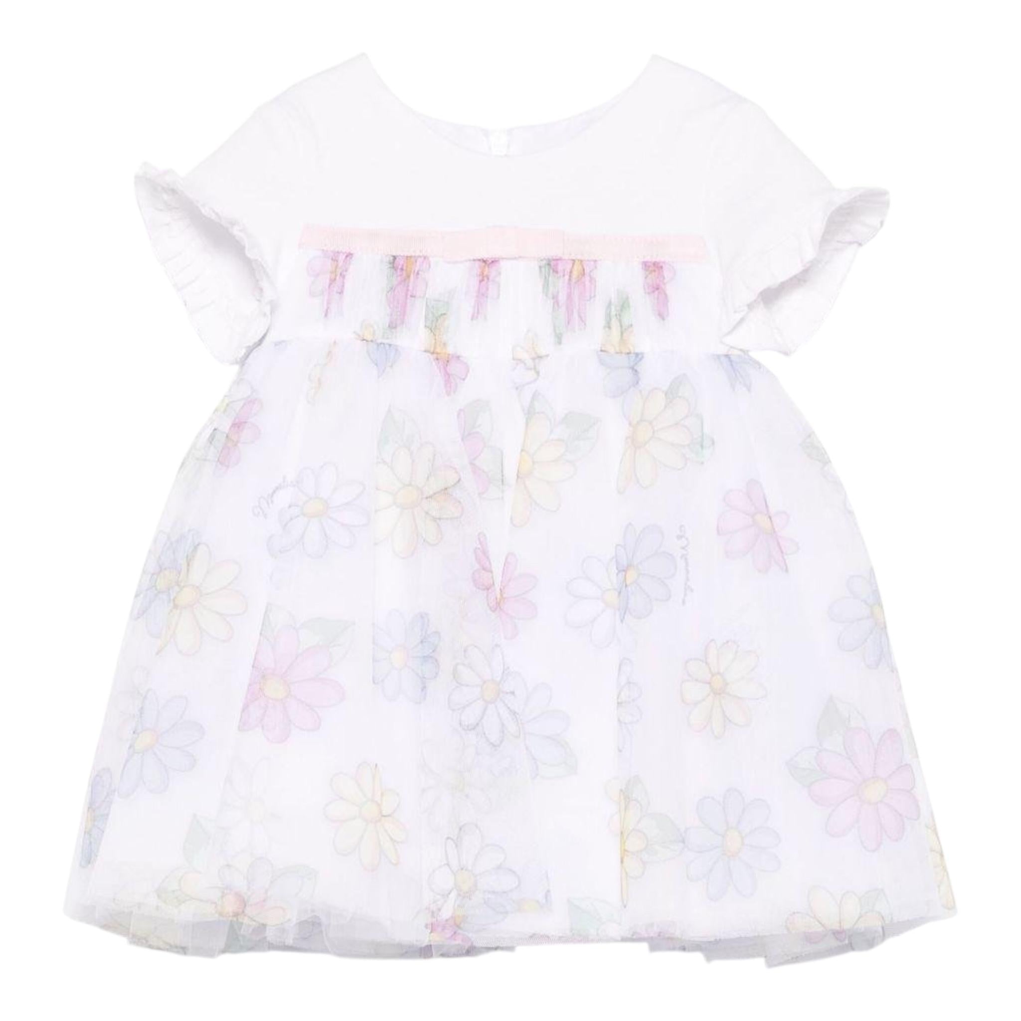 Monnalisa Abito Mezza Manica con Gonna Tulle per Bambina 31E906J BIANCO MONNALISA 