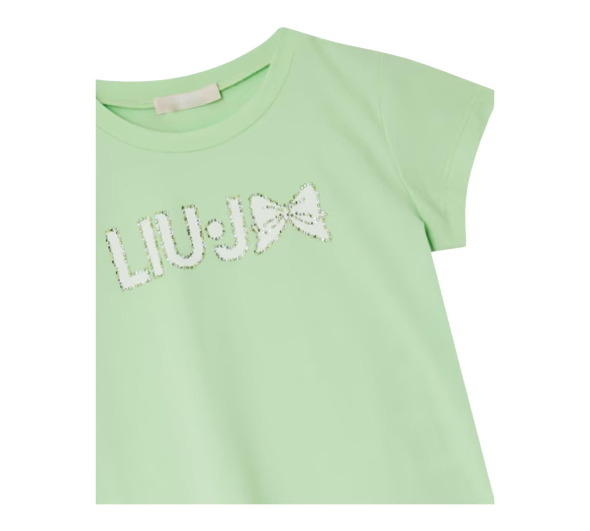 Liu Jo T-Shirt Girocollo Tinta Unita con Stampa per Bambina KA5081JXX VERDE LIU JO 