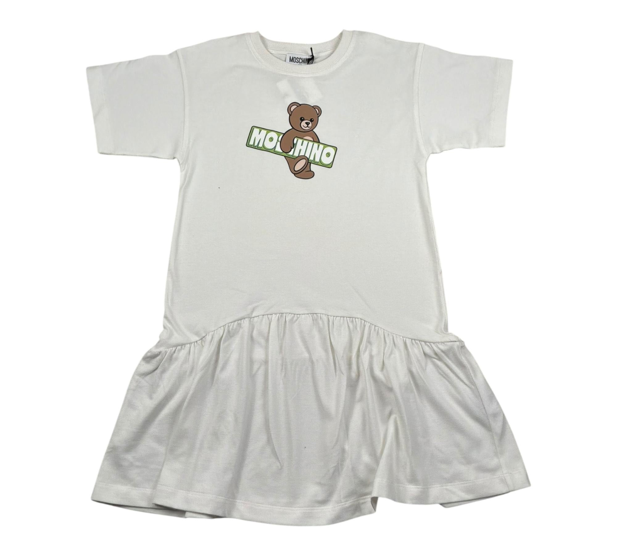 Moschino Abito Mezza Manica Tinta Unita con Stampa per Bambina HDV0HK BIANCO MOSCHINO 