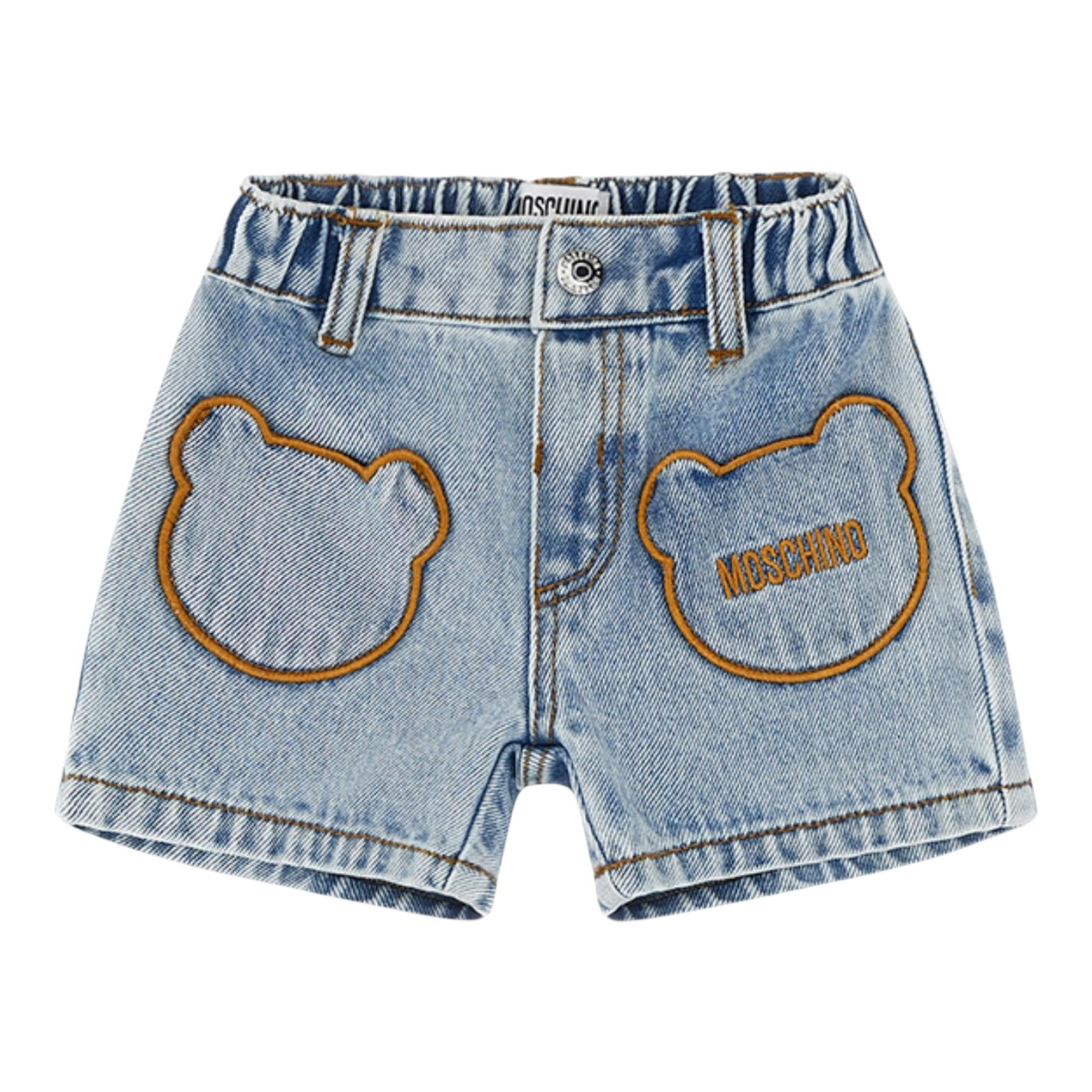 Moschino Short In Denim Tinta Unita con Elastico In Vita per Neonata MUQ017 AZZURRO MOSCHINO 