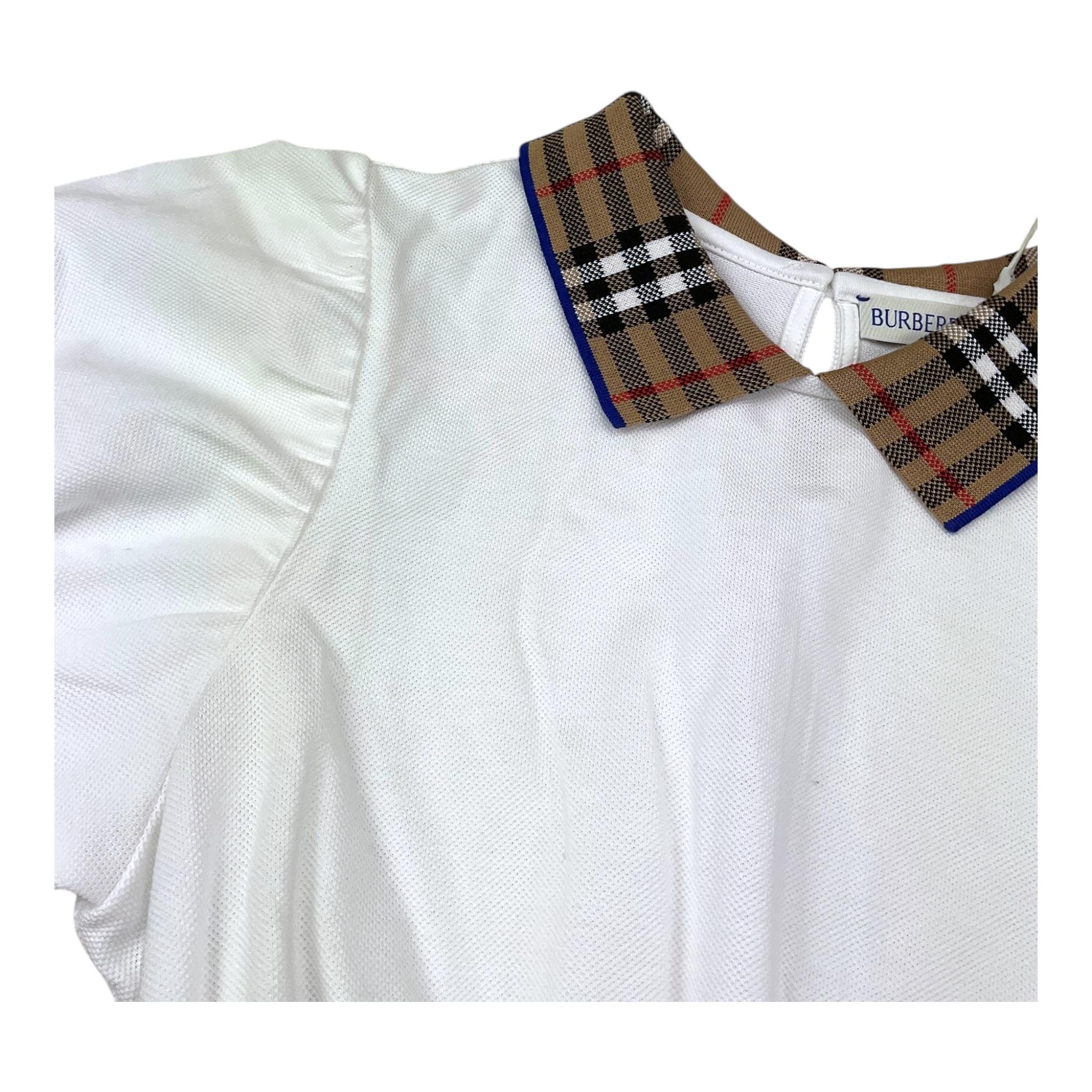 Burberry Abito Mezza Manica Tinta Unita con Colletto In Contrasto per Bambina 8073165 BIANCO BURBERRY 
