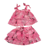 Miss Blumarine Completo Top-Gonna Tinta Unita Con Fantasia Fuxia Per Neonata