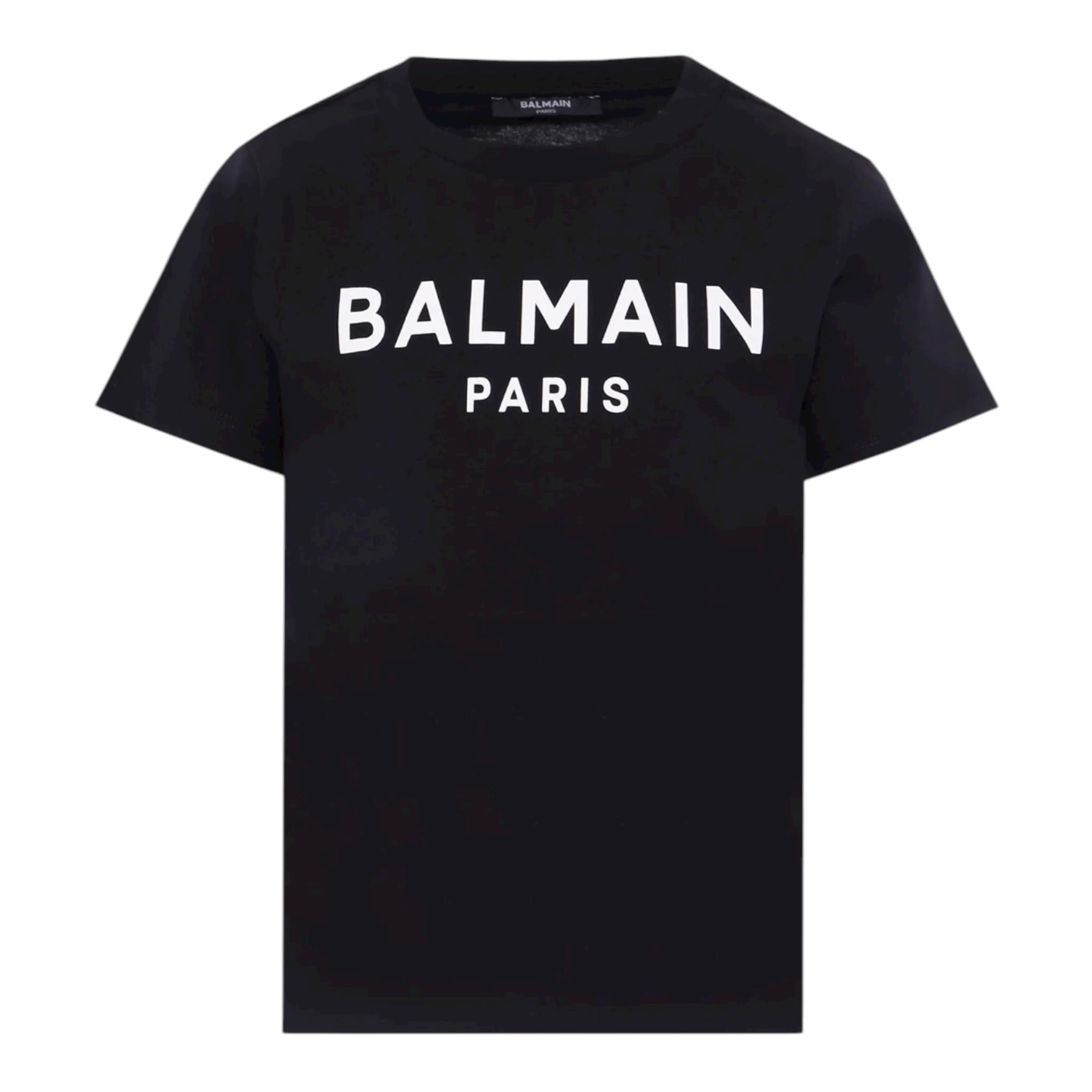Balmain T-Shirt Girocollo Tinta Unita con Stampa per Bambino BT8P41X NERO BALMAIN 