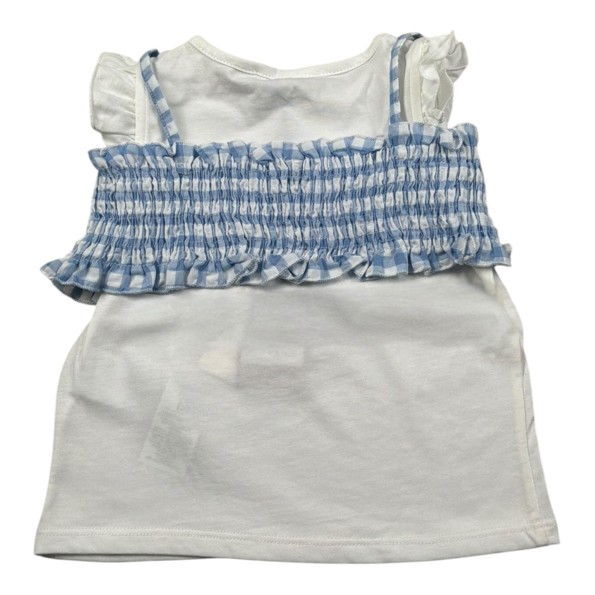 Please T-Shirt Girocoll Tinta Unita con Top per Neonata MQ02030G71 BIANCO/AZZURRO PLEASE 