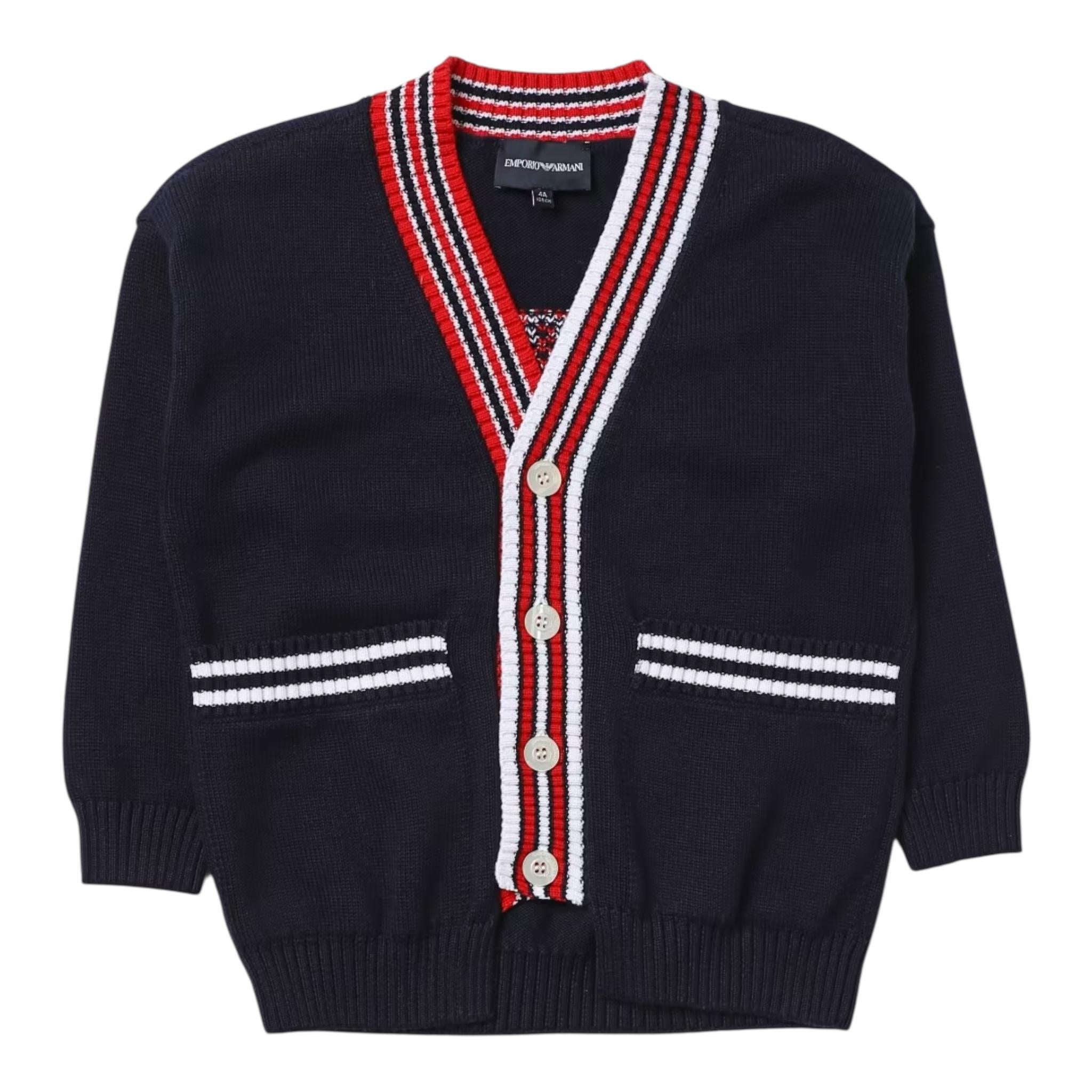 EMPORIO ARMANI cardigan tinta unita con profili in contrasto Blu per Bambino 6RHM51 BLU EMPORIO ARMANI 
