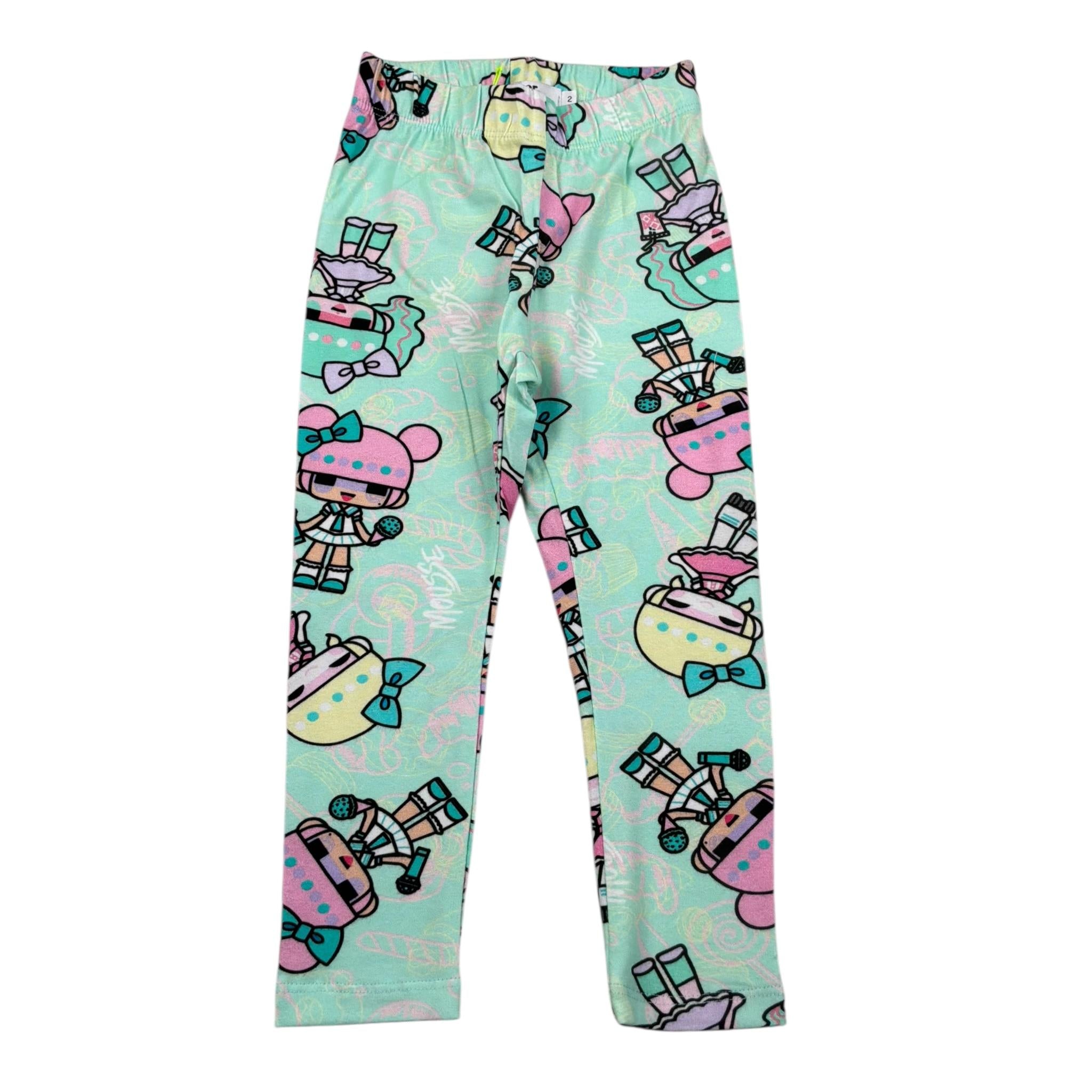 Mousse Leggins Tinta Unita con Stampa per Neonata DOLLFANTN VERDE ACQUA MOUSSE 
