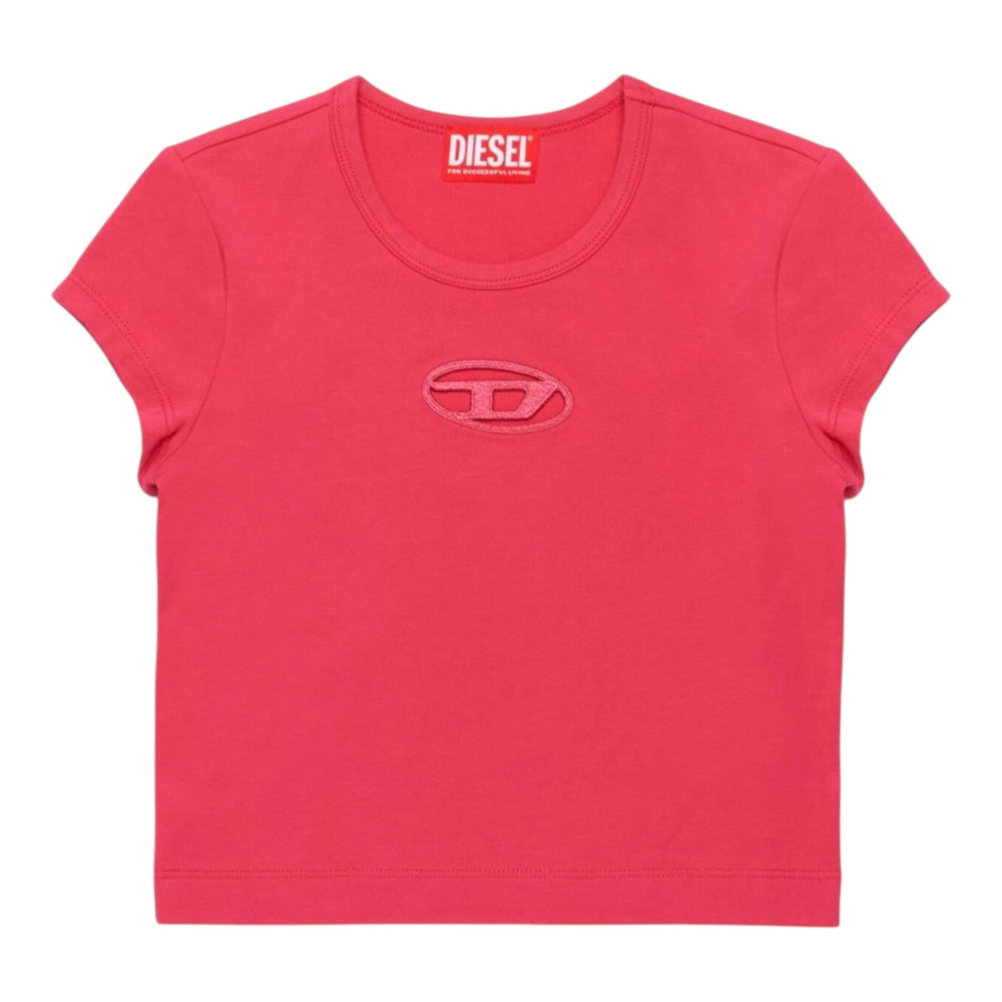 Diesel T-Shirt Girocollo Tinta Unita con Logo per Bambina J01830X FUXIA DIESEL 
