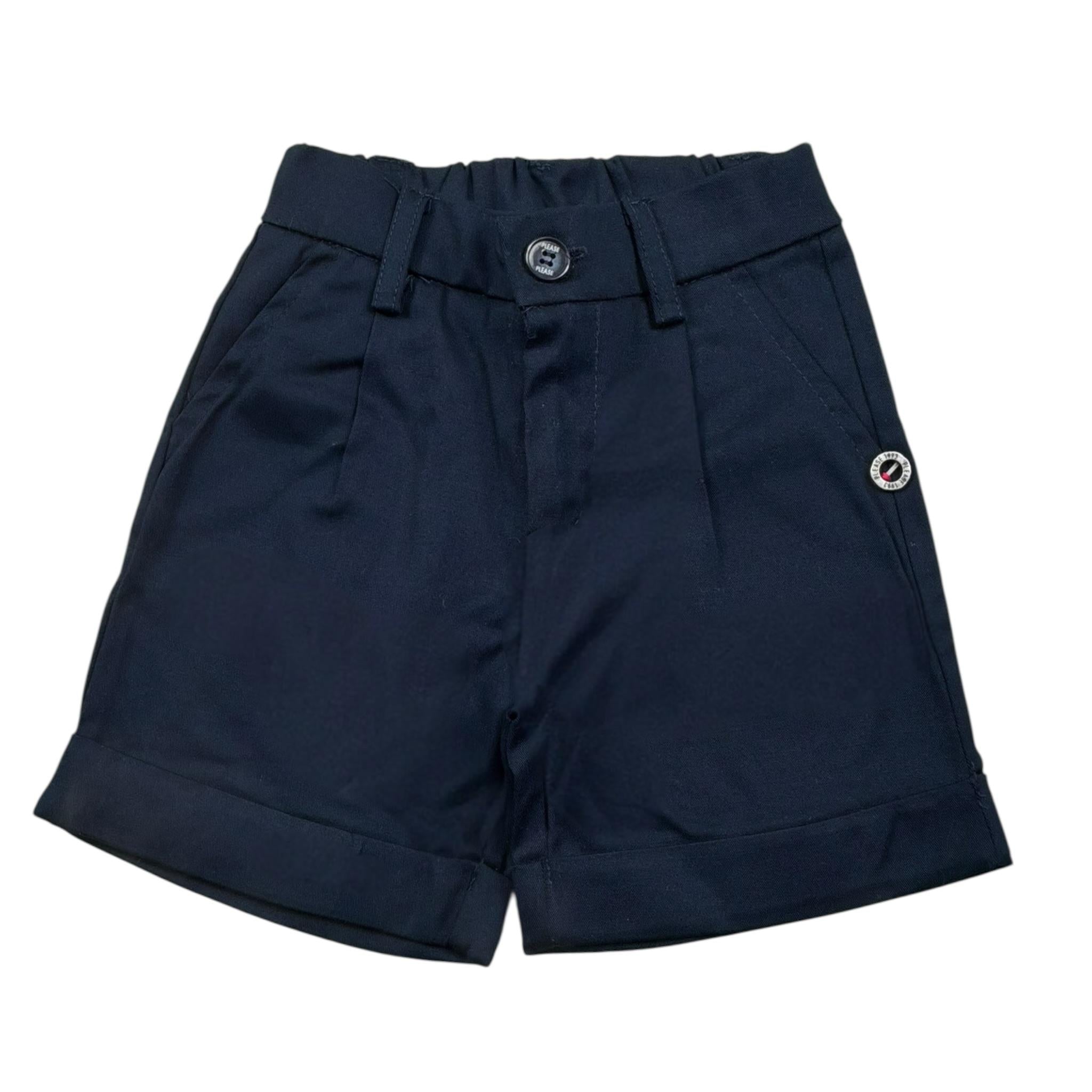 Please Bermuda Tinta Unita con Elastico In Vita per Neonato RB27132B73 BLU PLEASE 