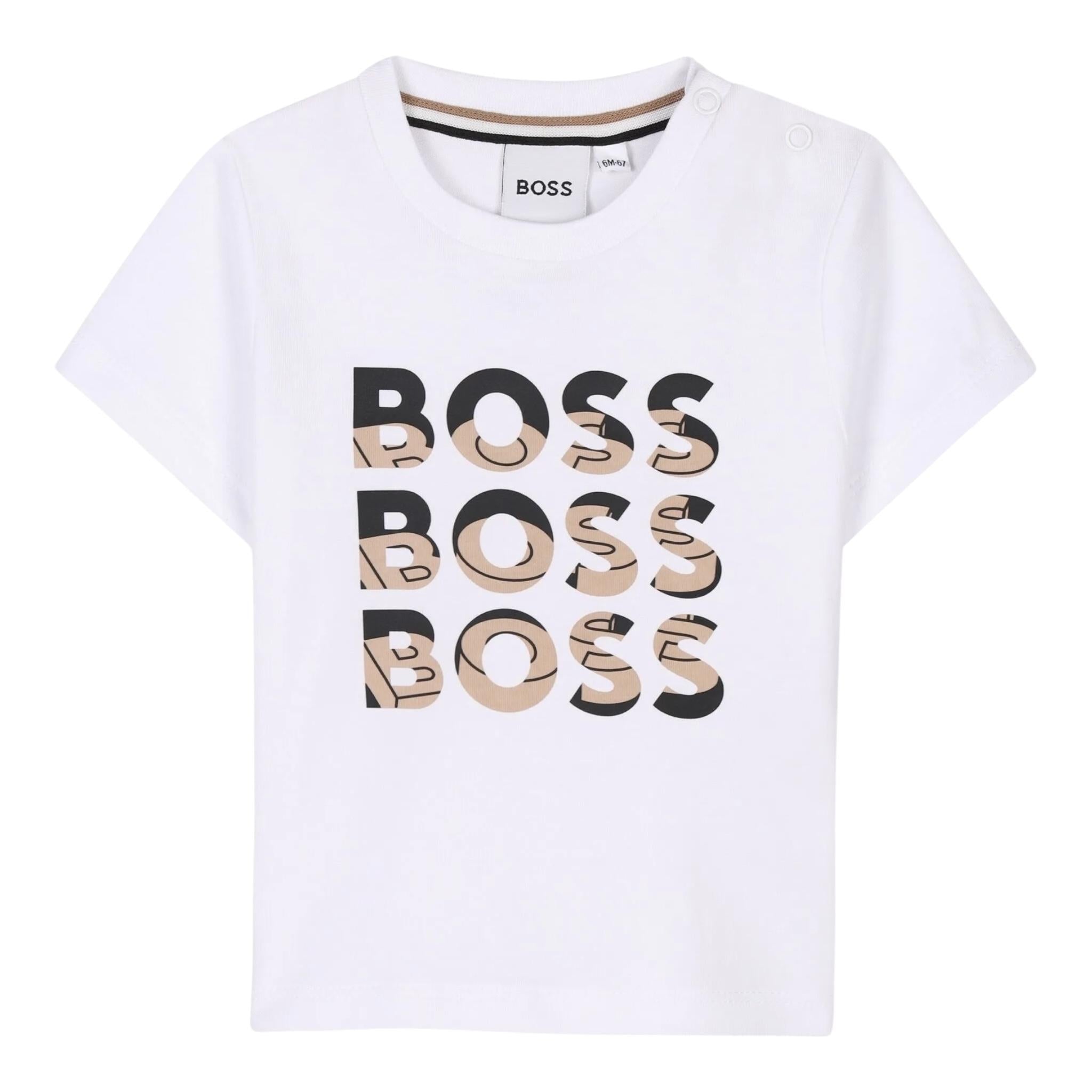 Boss T-Shirt Girocollo Tinta Unita con Stampa per Neonato J52113 BIANCO BOSS 