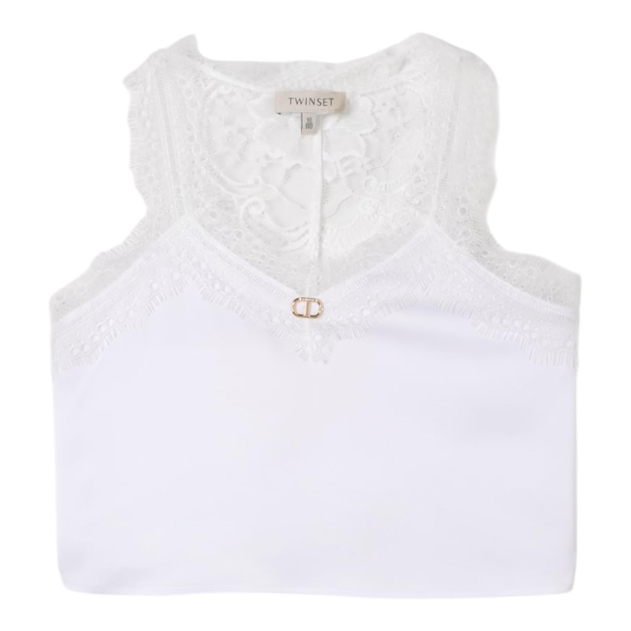 Twinset Top Tinta Unita con Ricami per Bambina 251GJ2454 BIANCO TWINSET 