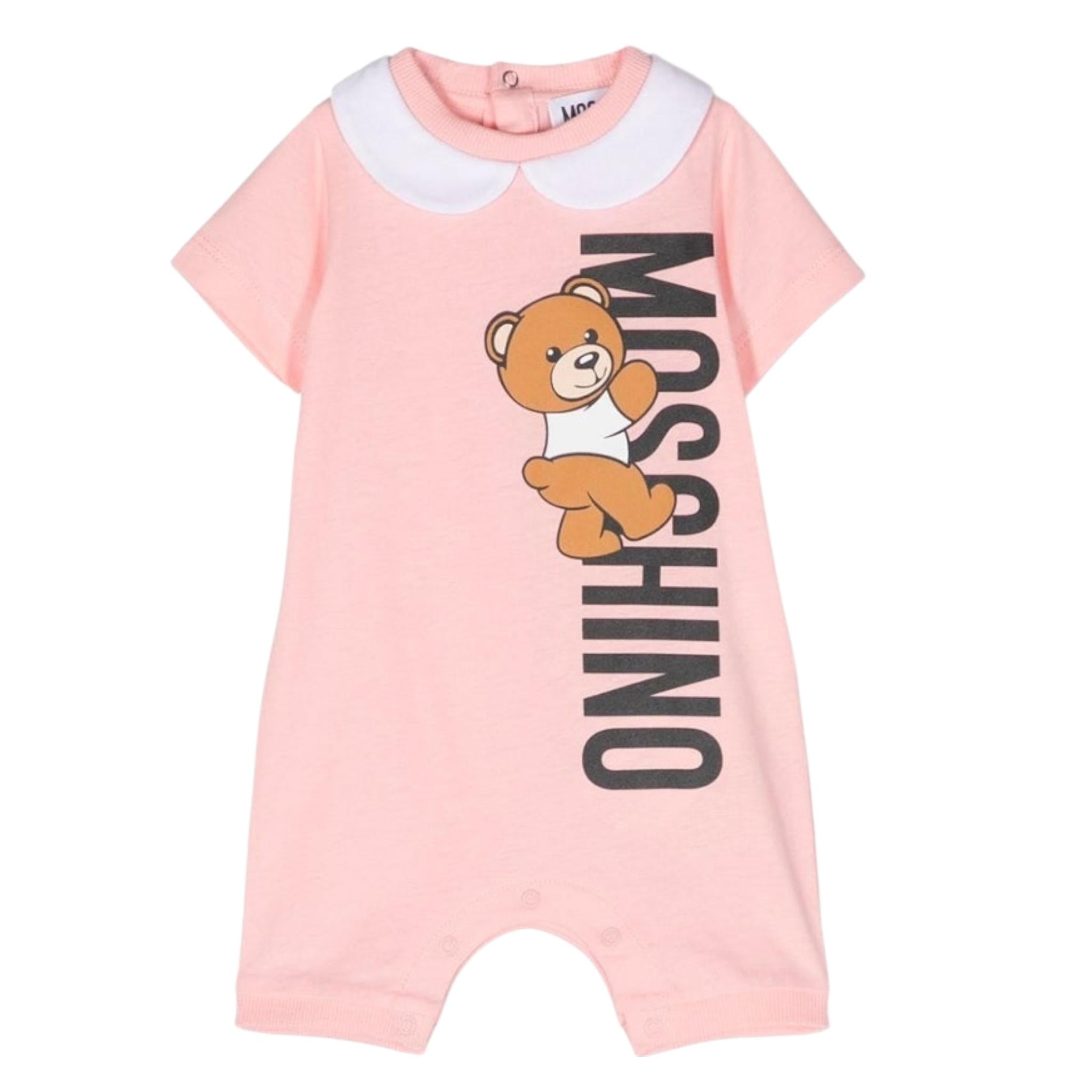 Moschino Pagliaccetto Mezza Manica Tinta Unita per Neonata MUY06L ROSA MOSCHINO 