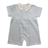 Baby Gi Pagliaccetto Mezza Manica Fantasia Quadretti Bicolore Bianco/Azzurro Per Neonato