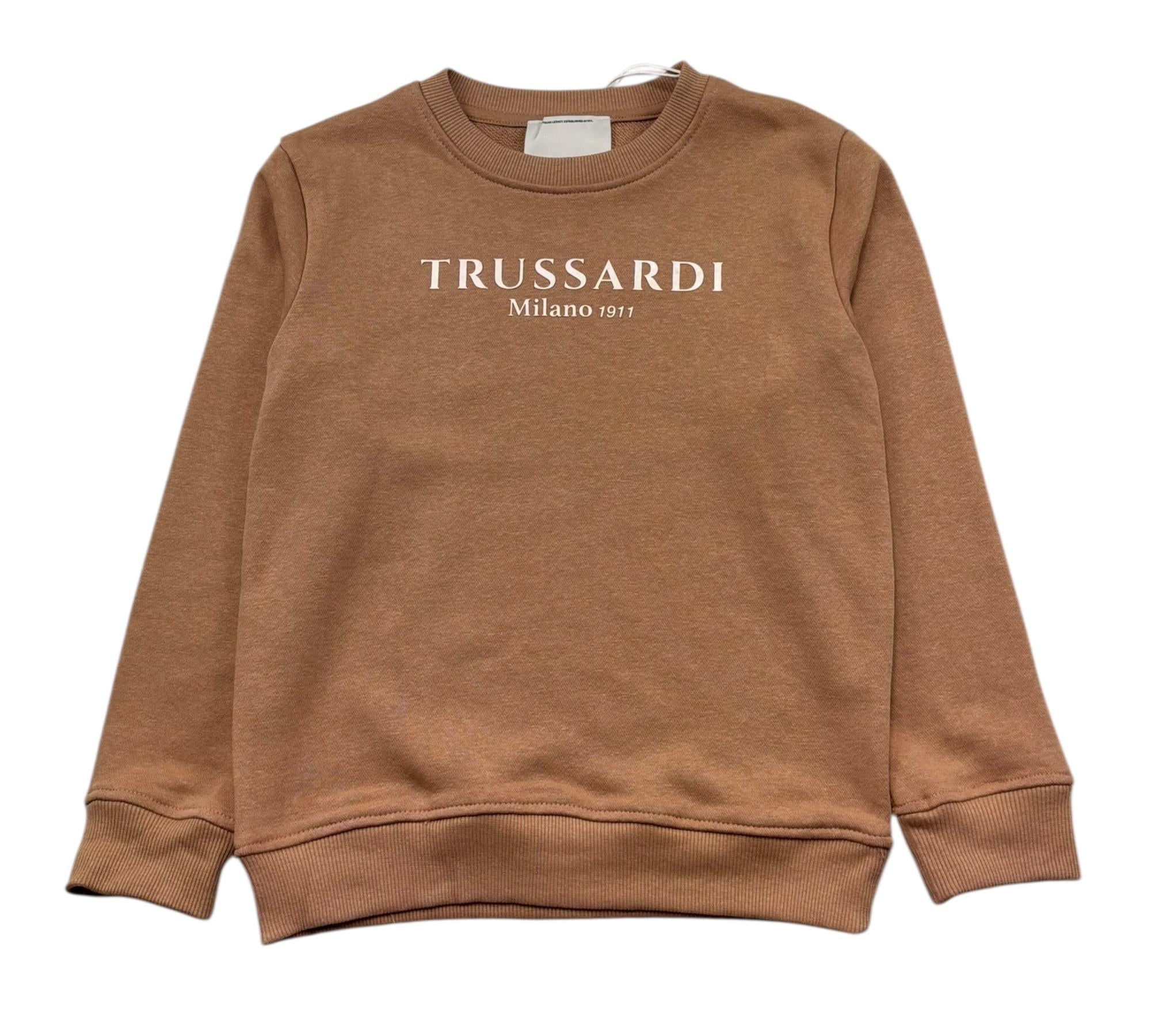 Trussardi Felpa Chiusa Girocollo Tinta Unita con Logo per Bambino TBP26013FE MARRONE TRUSSARDI 