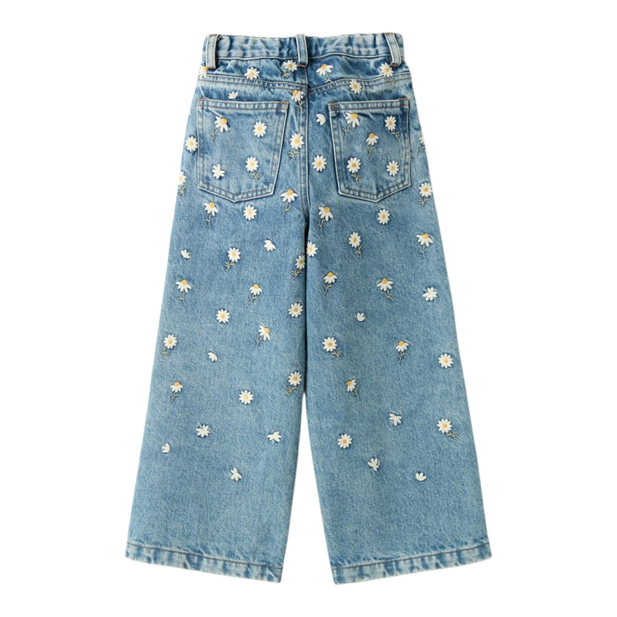 Il Gufo Jeans Tinta Unita Modello Palazzo con Ricami per Bambina P25PL453J0052X AZZURRO IL GUFO 