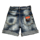 Yes London Bermuda In Denim Tinta Unita Con Strappi Blu Per Neonata