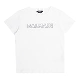 Balmain T-Shirt Girocollo Tinta Unita con Brillantini per Bambina BS8B61 BIANCO BALMAIN 