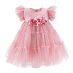 Monnalisa Abito Mezza Manica Tinta Unita In Tulle per Neonata 31E903 ROSA MONNALISA 