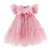 Monnalisa Abito Mezza Manica Tinta Unita In Tulle per Neonata 31E903 ROSA MONNALISA 