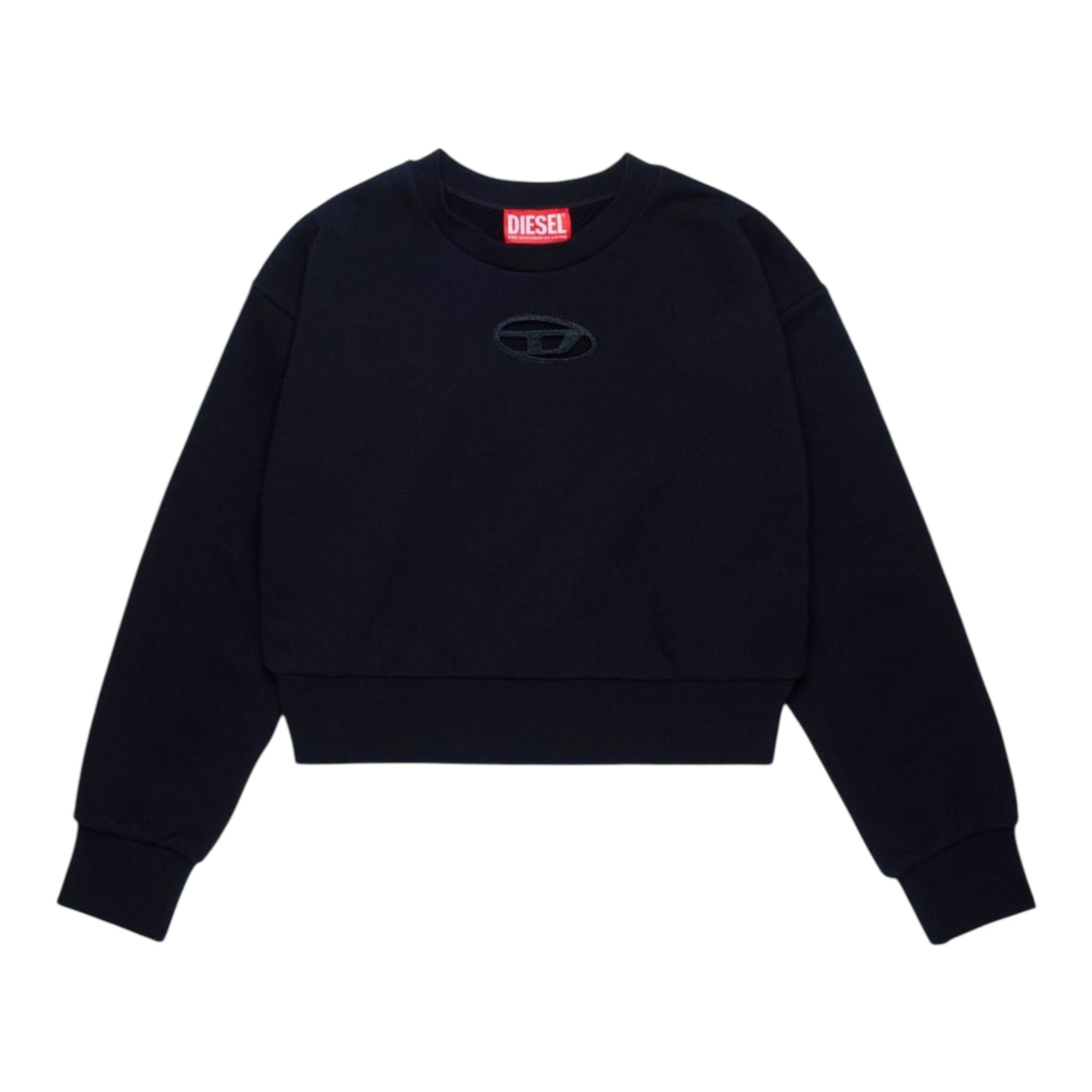 Diesel Felpa Chiusa Girocollo Tinta Unita con Logo per Bambina J01826 NERO DIESEL 