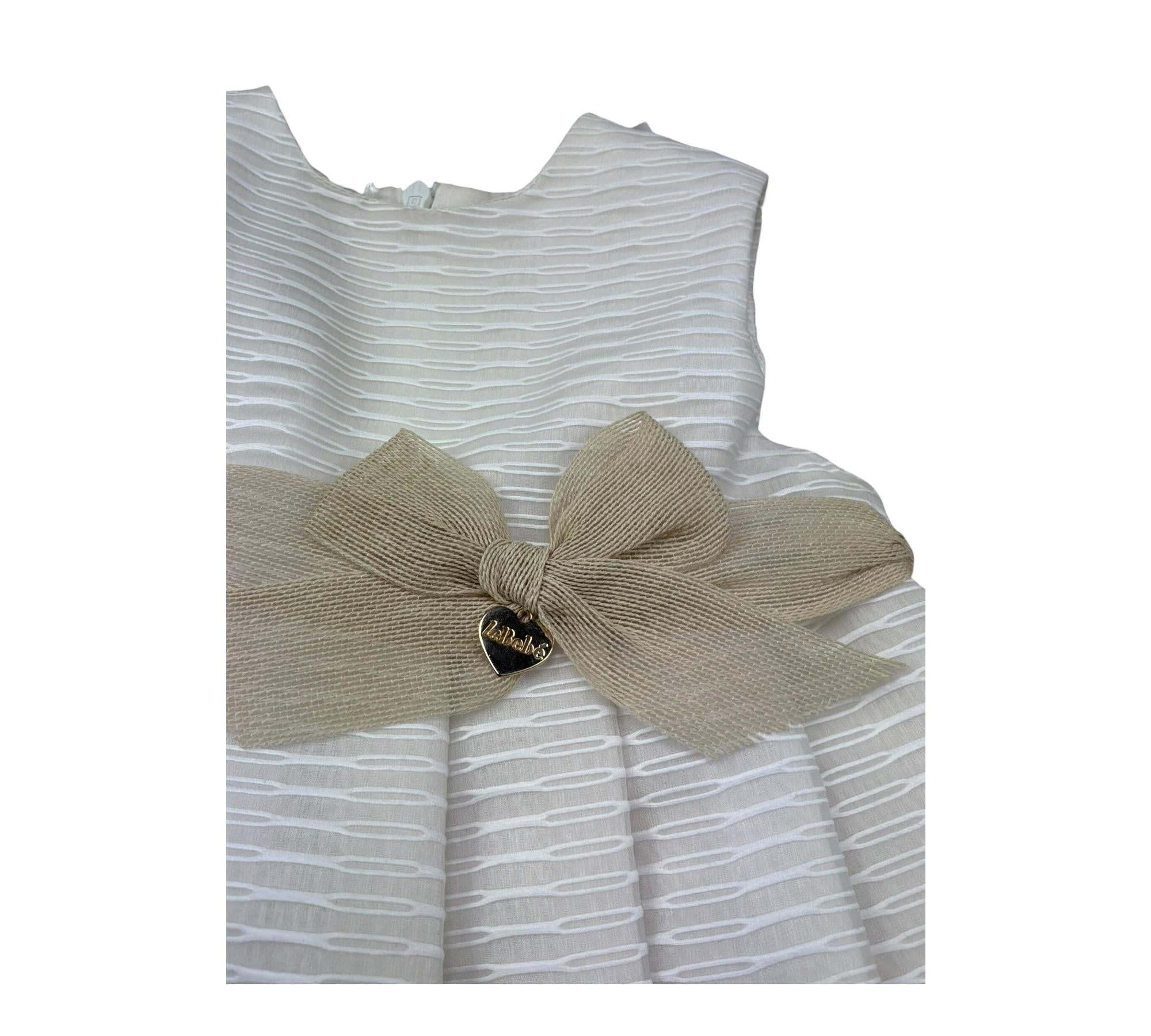 Le Bebe Abito Mezza Manica Tinta Unita con Fiocco per Neonata LBG0632 PANNA LE BEBE 