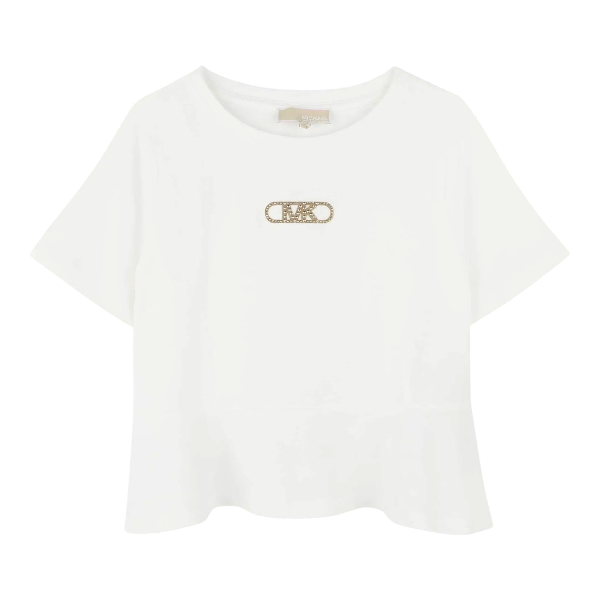 Michael Kors T-Shirt Girocollo Tinta Unita con Logo per Bambina R30324 BIANCO MICHAEL KORS 