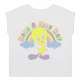 Billieblush T-Shirt Tinta Unita Girocollo con Stampa Bianco per Bambina