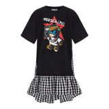 Moschino Abito Tinta Unita Mezza Manica con Fantasia A Quadri per Bambina HDV0FY NERO MOSCHINO 