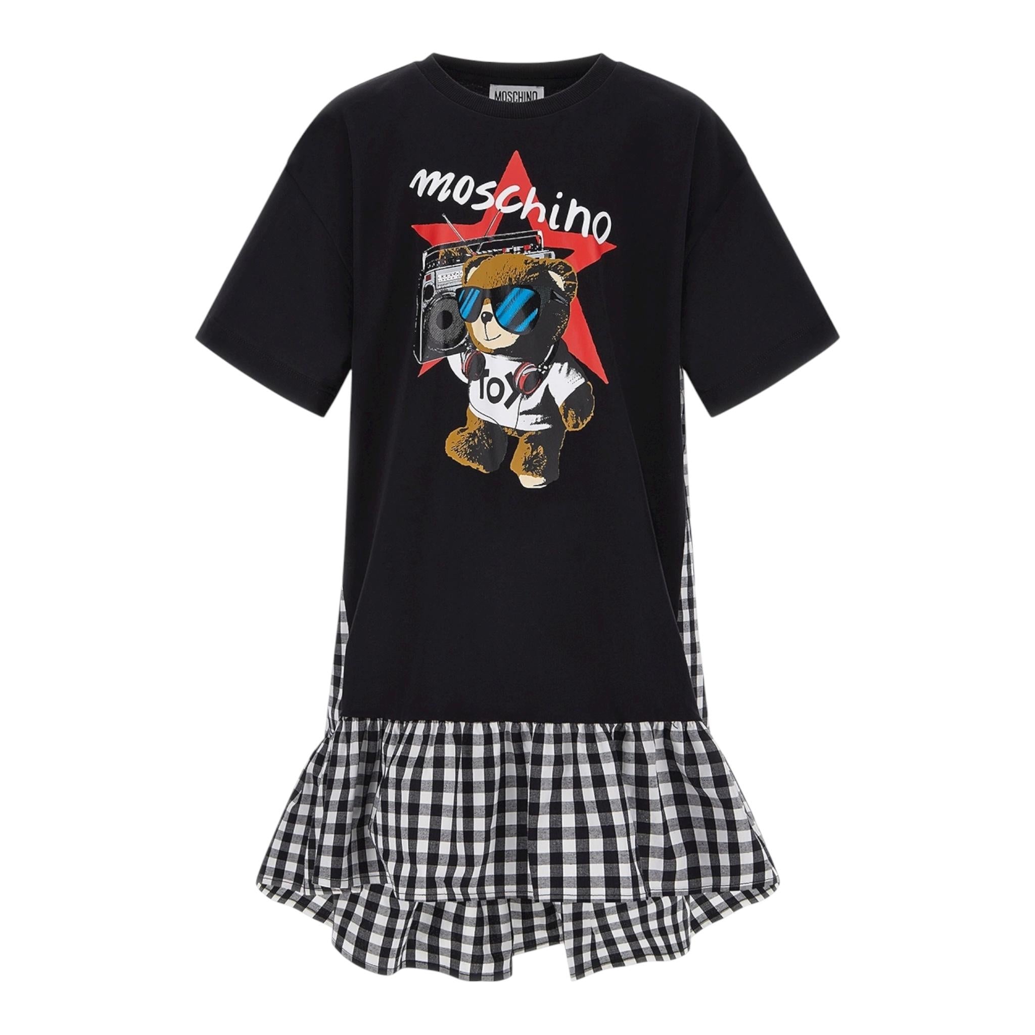 Moschino Abito Tinta Unita Mezza Manica con Fantasia A Quadri per Bambina HDV0FY NERO MOSCHINO 