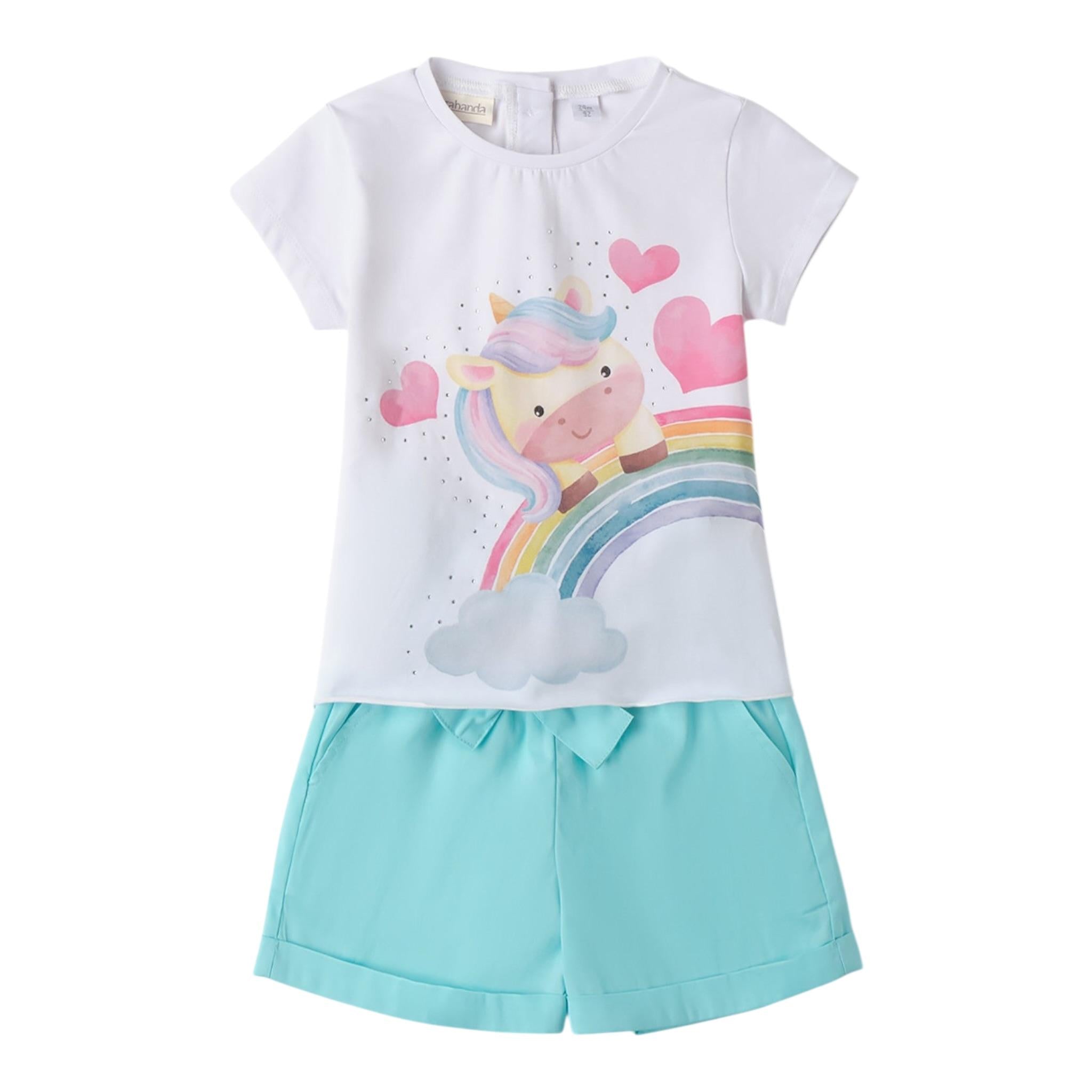 Sarabanda Completo 2 Pezzi T-Shirt-Short Bicolore per Bambina 0B236X BIANCO/AZZURRO SARABANDA 