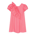 Monnalisa Abito Mezza Manica Tinta Unita con Rouches per Bambina 119910 ROSA FLUO MONNALISA 
