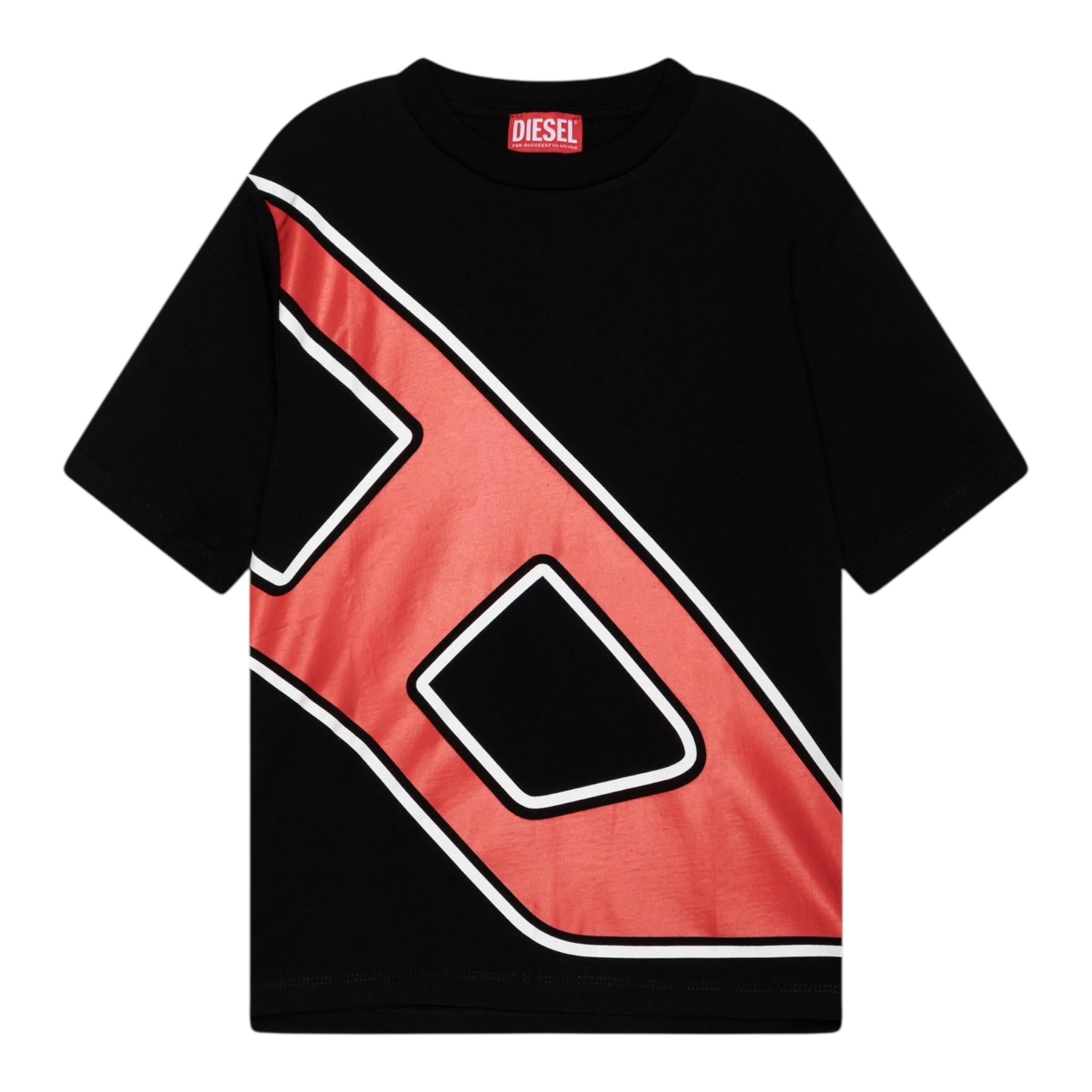 Diesel T-Shirt Girocollo Tinta Unita con Stampa per Bambino J01905 NERO DIESEL 