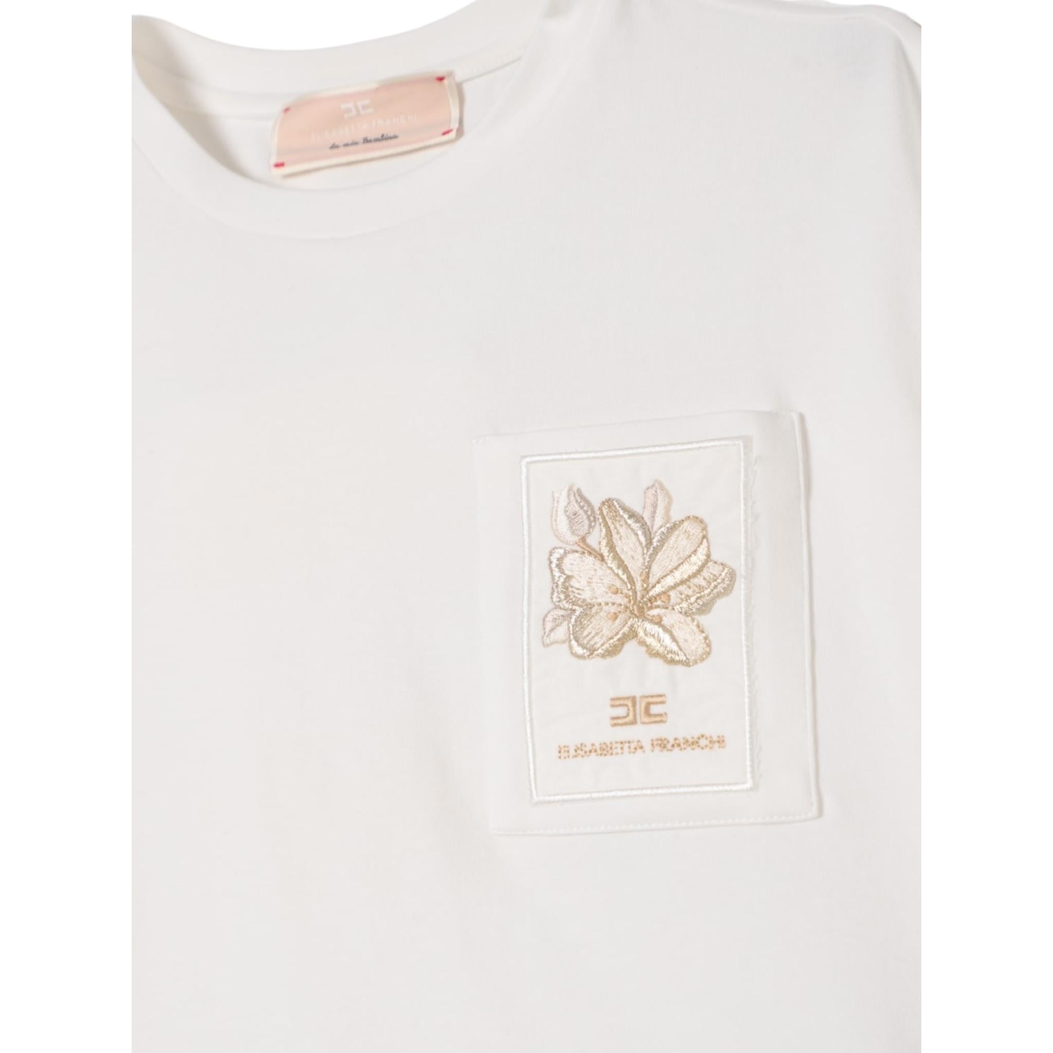 Elisabetta Franchi T-Shirt Girocollo Tinta Unita con Logo per Bambina EFTS232XX PANNA ELISABETTA FRANCHI 