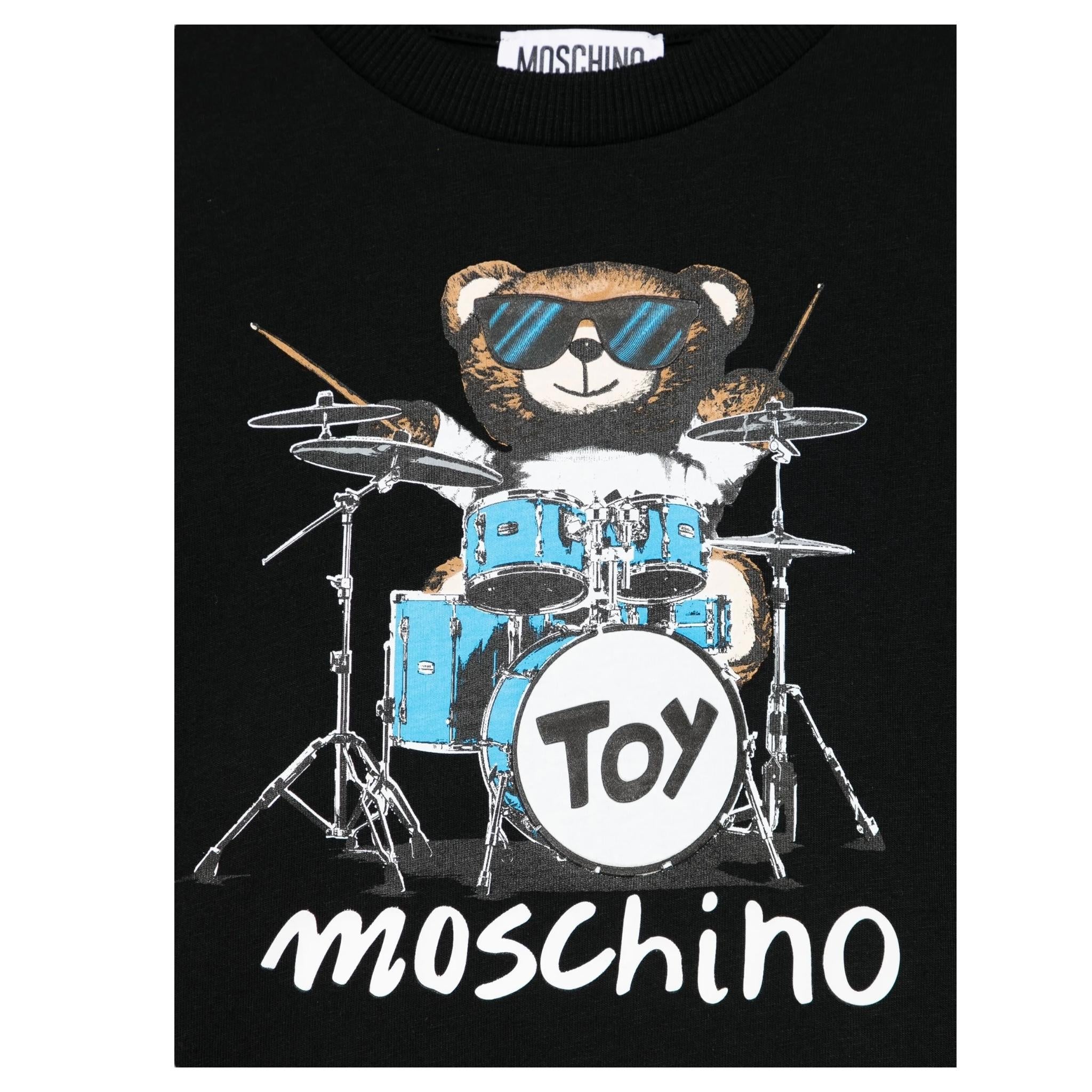 Moschino T-Shirt Girocollo Tinta Unita con Stampa per Bambino H8M04K NERO MOSCHINO 