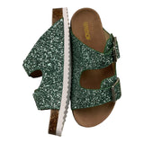 Colors Of California Sandali Tinta Unita Con Fibie Glitterati Verde Per Bambina