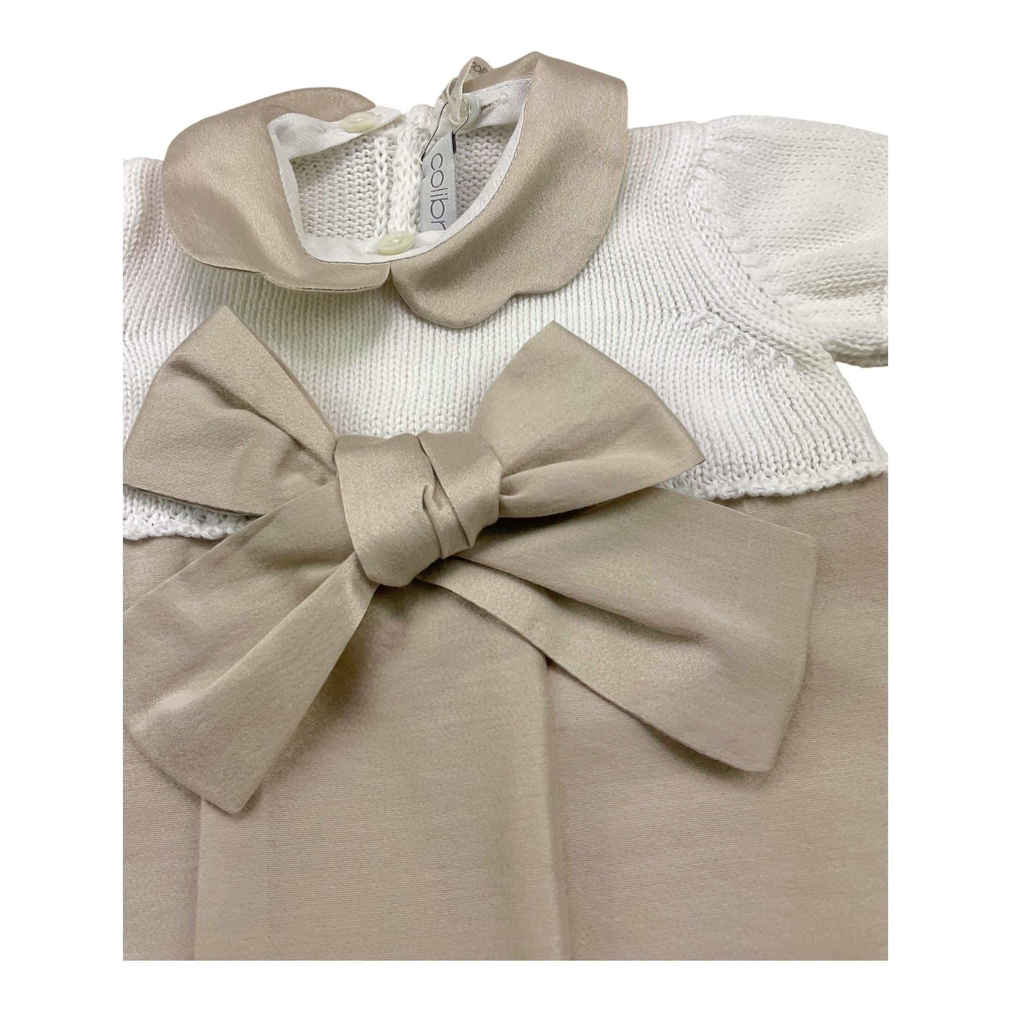 Colibri Pagliaccetto Bicolore Mezza Manica con Fiocco per Neonata 5TPAGL BIANCO/BEIGE COLIBRI 