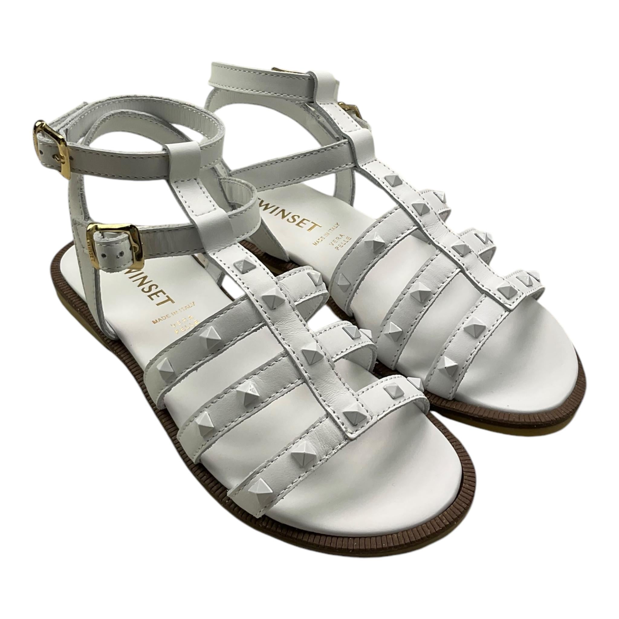 Twinset Sandalo Tinta Unita Con Borchie Bianco Per Bambina 241GCJ080 BIANCO TWINSET 
