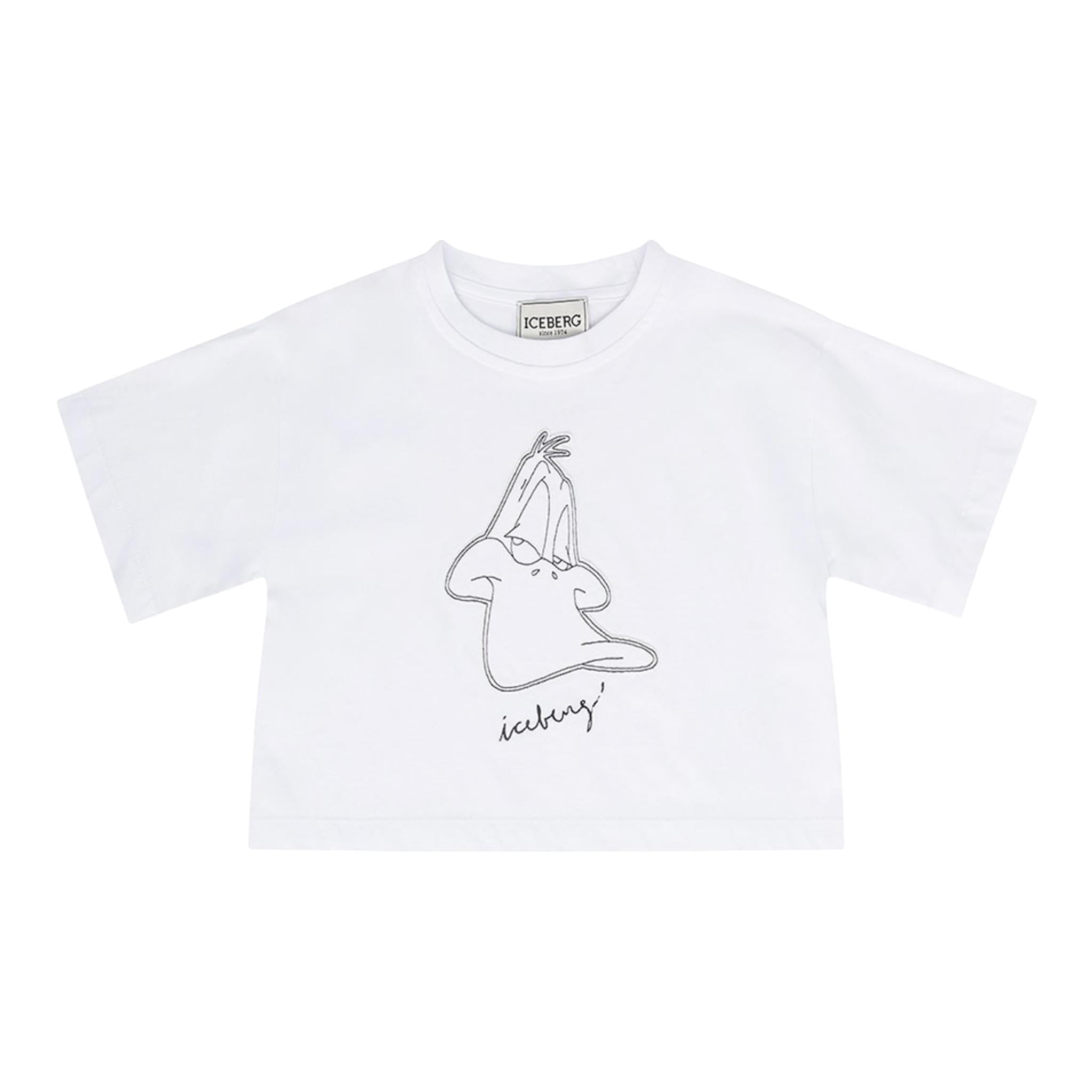 Iceberg T-Shirt Girocollo Tinta Unita con Stampa per Bambina TSICE5161J BIANCO ICEBERG 