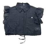 Manila Grace Camicia Giromanica Con Balze Tinta Unita Nero Per Bambina