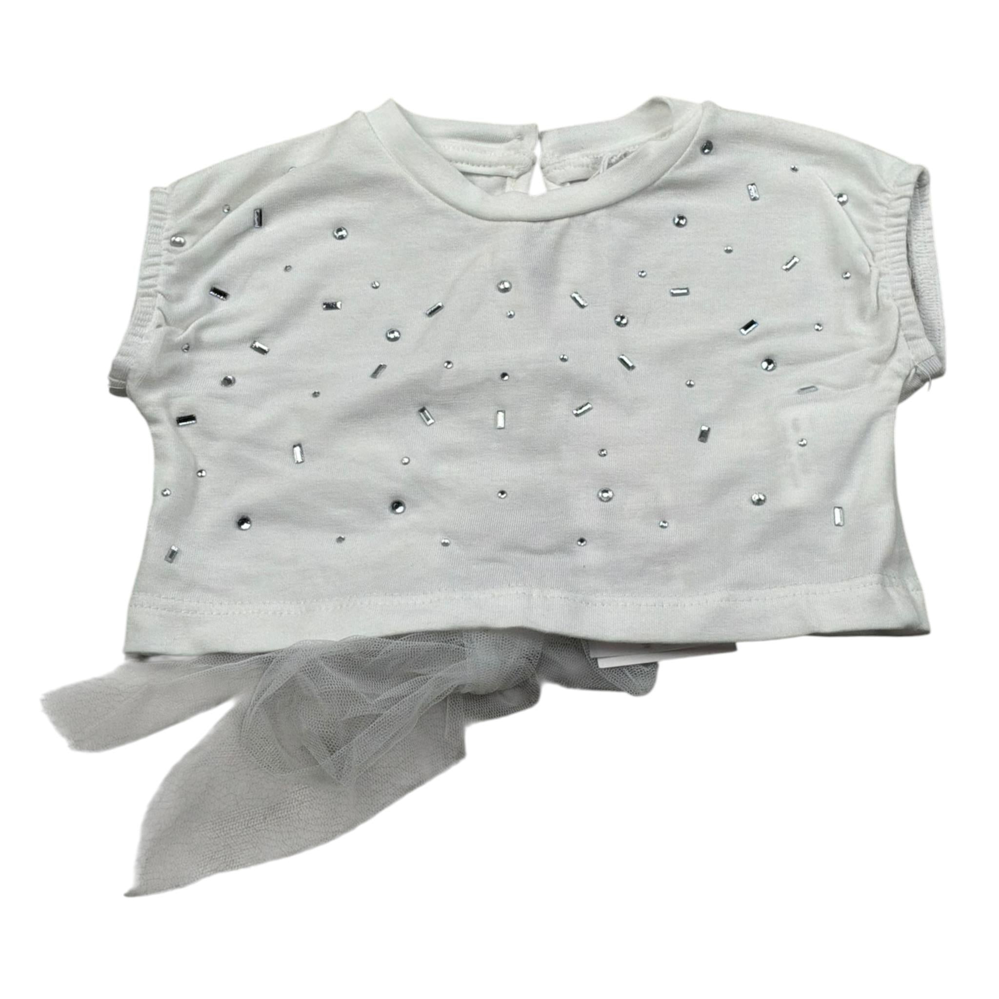 M+E' T-Shirt Girocollo Tinta Unita con Brillantini per Bambina UE1821J BIANCO M+E' 