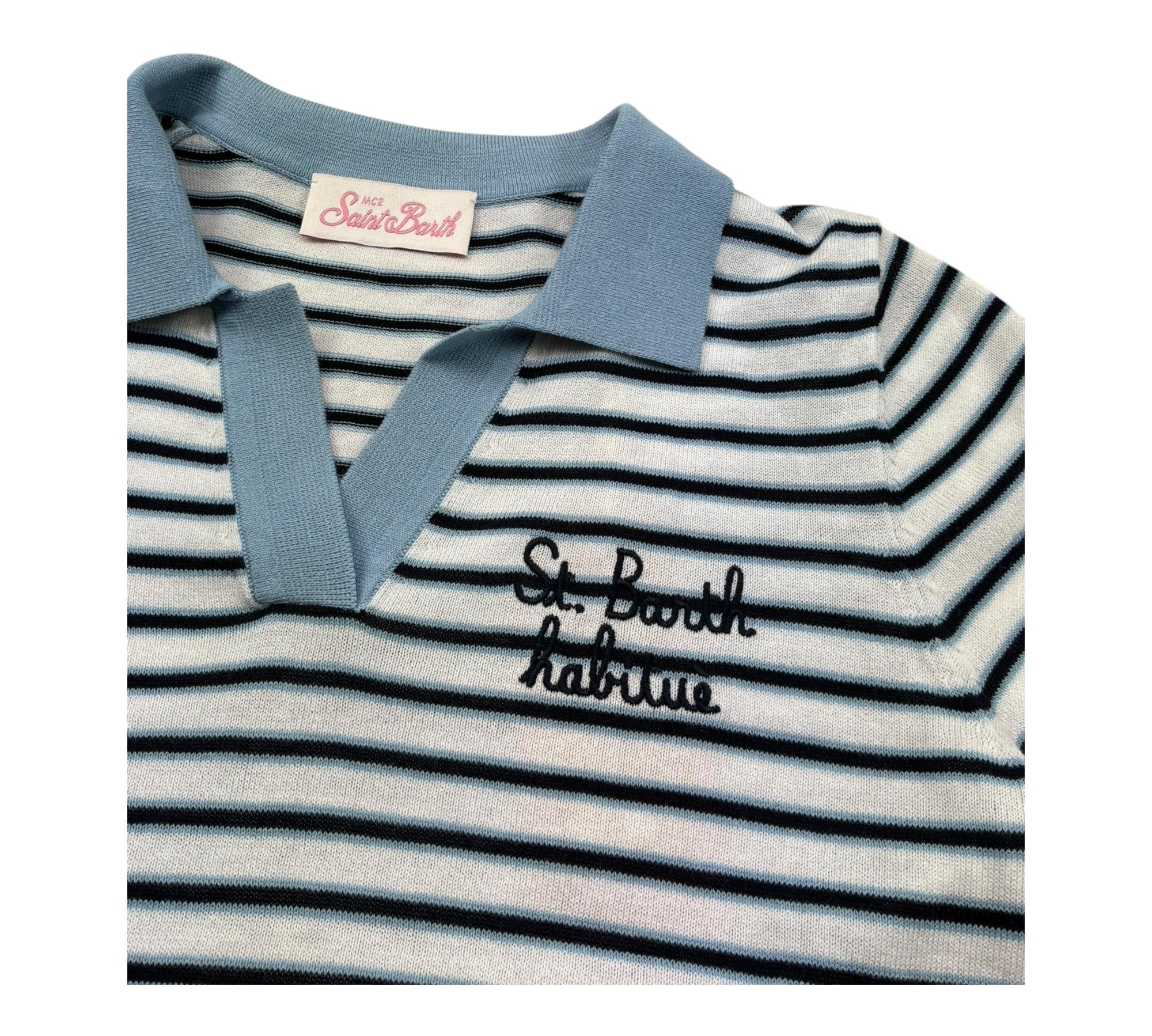 Saint Barth Polo Mezza Manica Fantasia A Righe per Bambina EVONNEJR BIANCO SAINT BARTH 