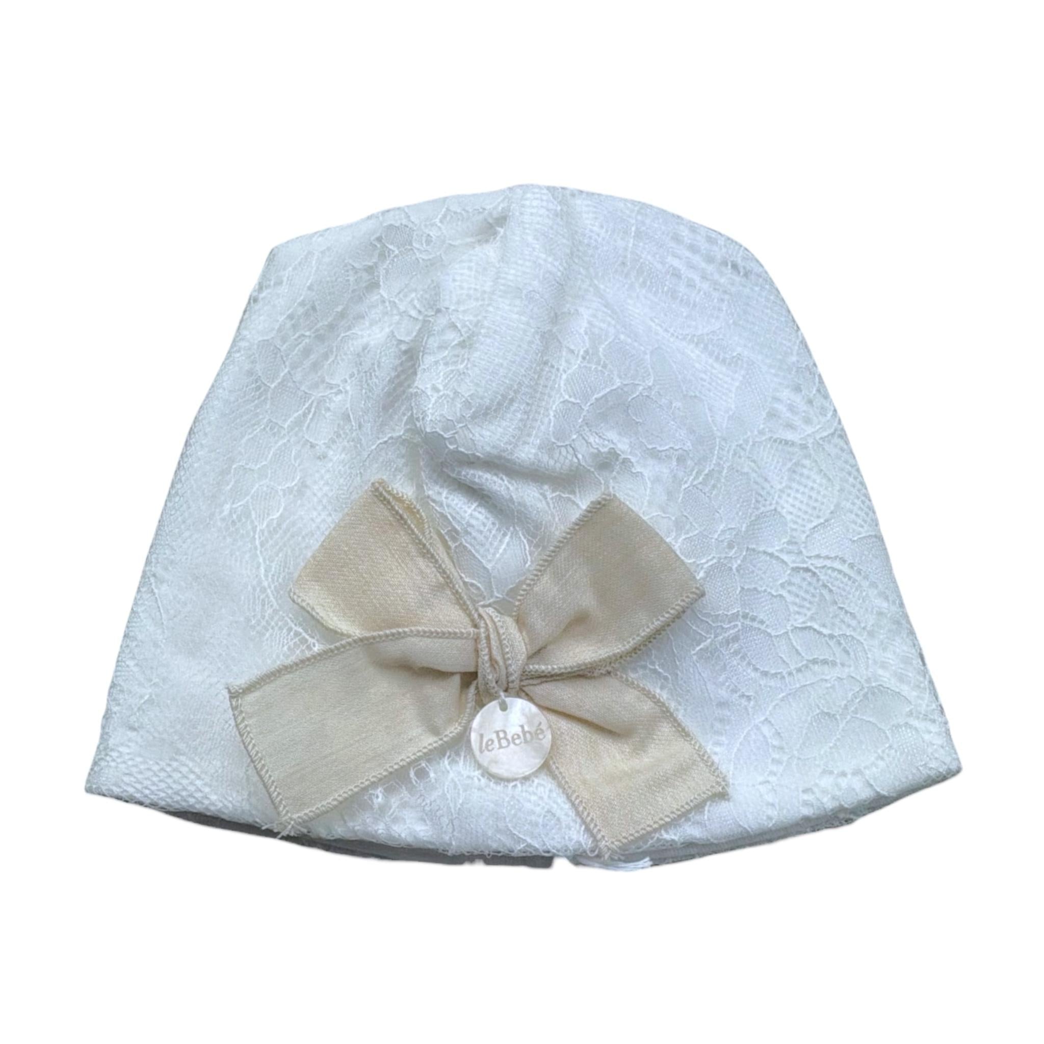Le Bebe' Cappello Tinta Unita con Ricami per Neonata LBG6330 BIANCO LE BEBE' 