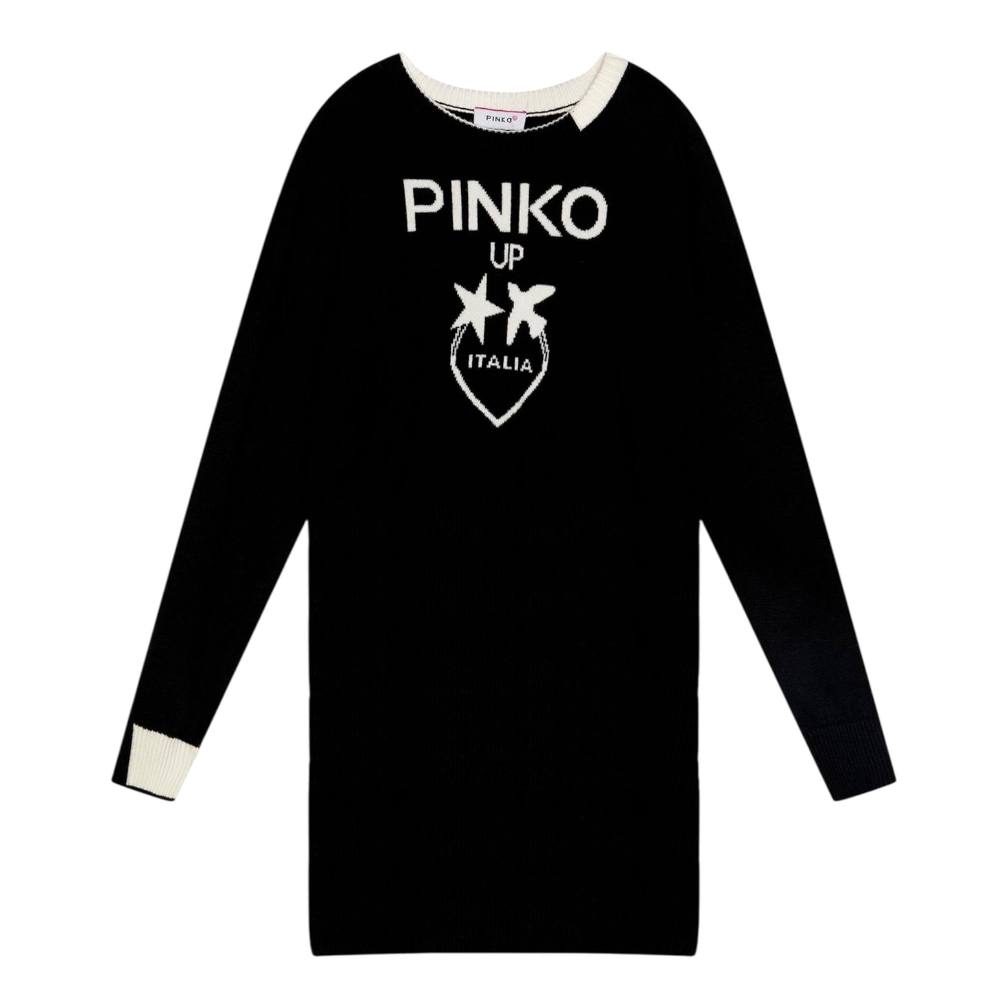 PINKO abito in maglia mezzo collo tinta unita con stampa in contrasto Nero per Bambina F4PIJGDR088 NERO PINKO 