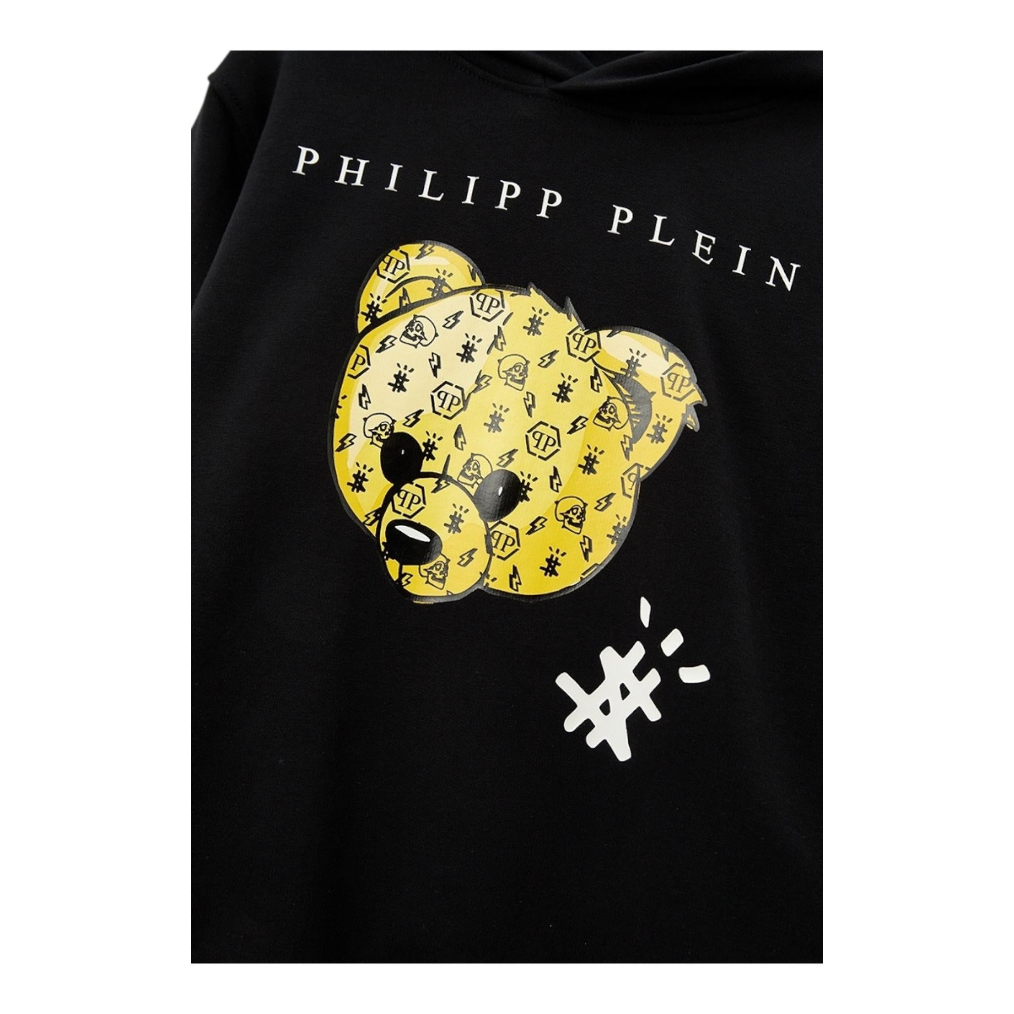 PHILIPPE PLEIN felpa chiusa con cappuccio tinta unita con logo Nero per Bambino 25F005 NERO PHILIPPE PLEIN 
