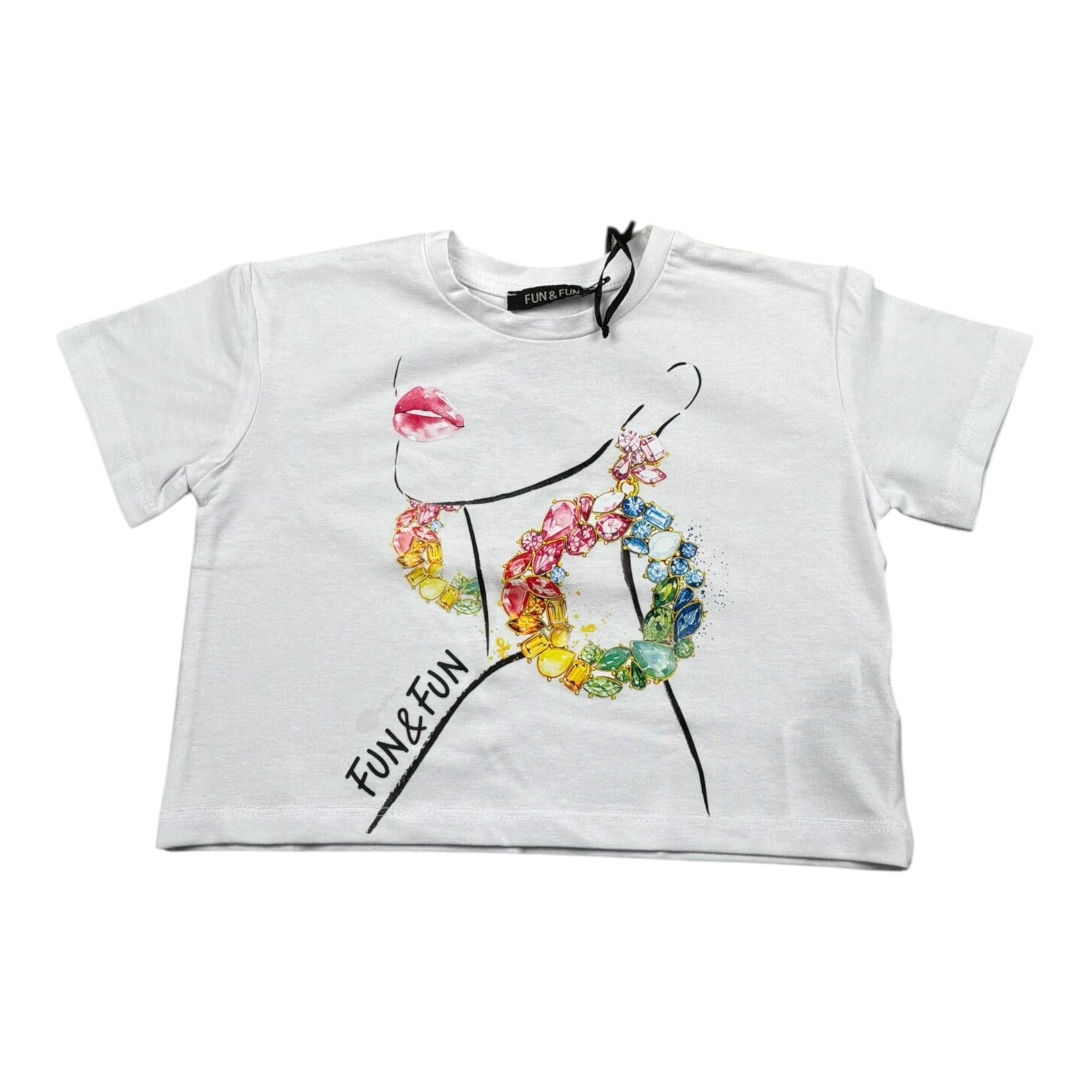 Fun & Fun T-Shirt Girocollo Tinta Unita con Stampa per Bambina FNBTS16855 BIANCO FUN & FUN 