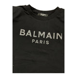 Balmain T-Shirt Girocollo Tinta Unita Modello Crop Con Stampa Brillantinata Nero Per Bambina